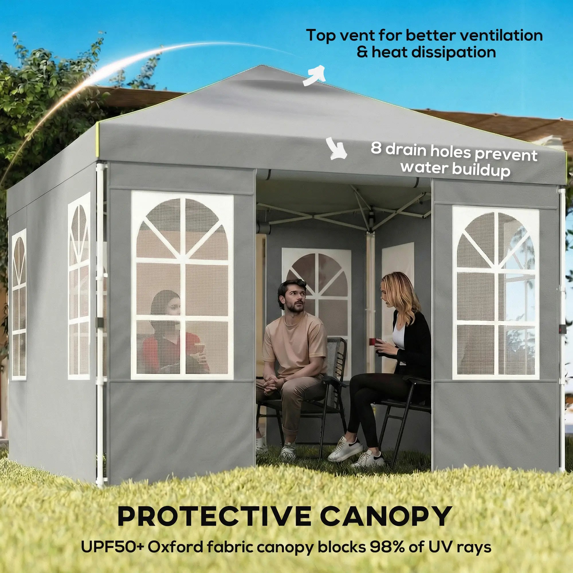 9.6 x 9.6 ft Pop Up Canopy Tent, 4 Sidewalls, UPF 50+, Light Grey Pop Up Canopies at Gallery Canada