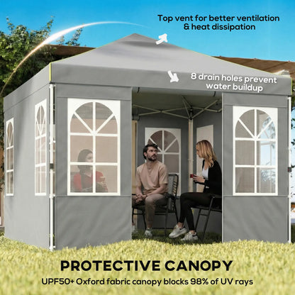 9.6 x 9.6 ft Pop Up Canopy Tent, 4 Sidewalls, UPF 50+, Light Grey Pop Up Canopies at Gallery Canada