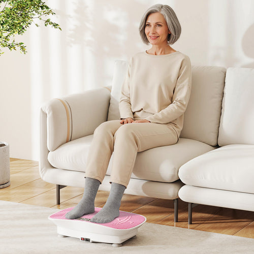 Vibration Plate Exercise Machine, 10 Speed Intensities, White Pink