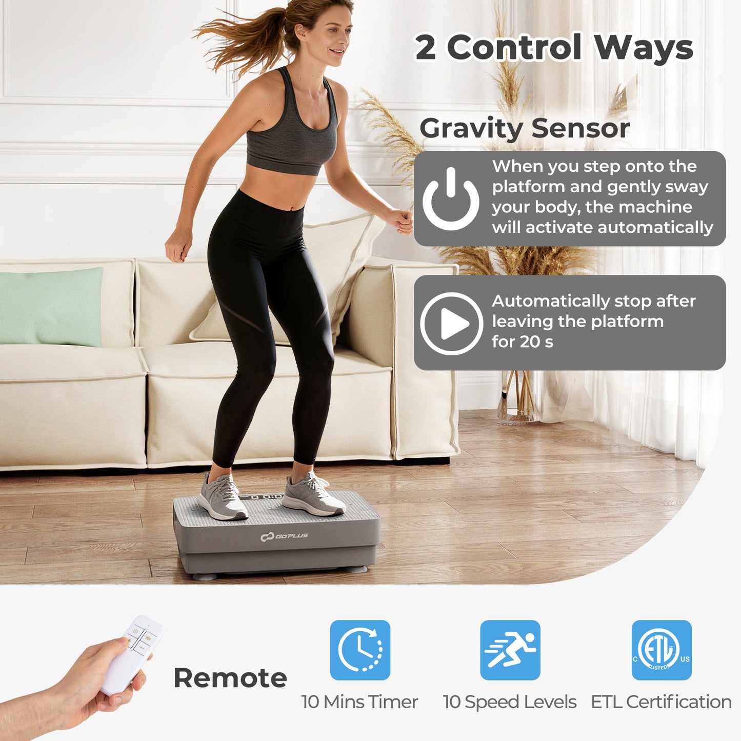 Vibration Plate Exercise Machine with Gravity Sensor and Remote Control for Home Gym, Gray Vibration Exercise Machines at Gallery Canada