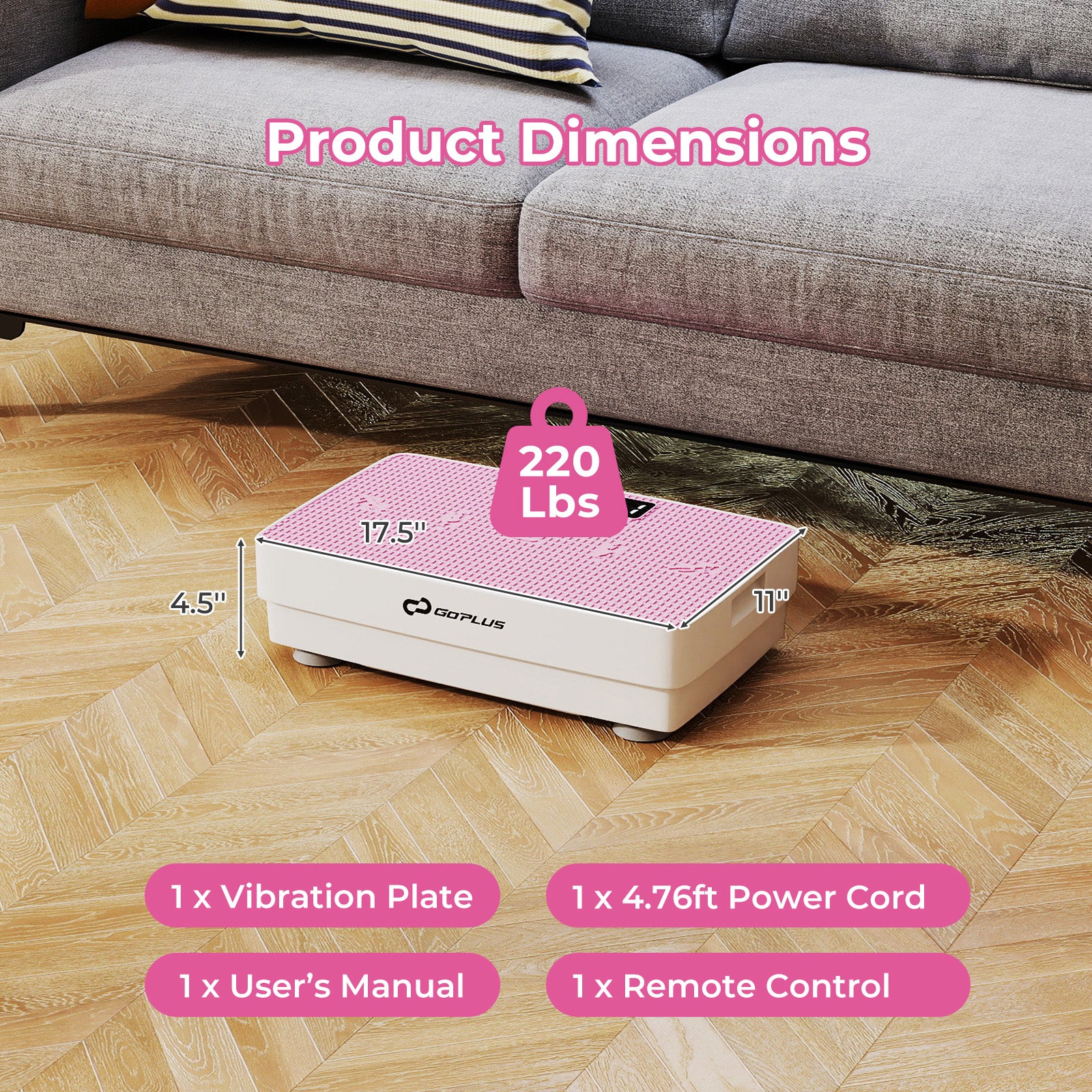 Vibration Plate Exercise Machine with Gravity Sensor and Remote Control for Home Gym, Pink Vibration Exercise Machines at Gallery Canada