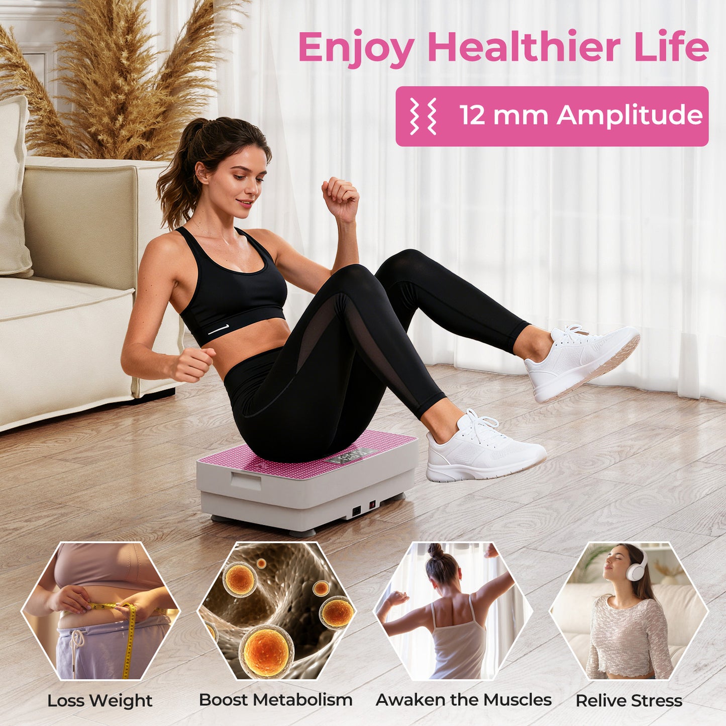 Vibration Plate Exercise Machine with Gravity Sensor and Remote Control for Home Gym, Pink Vibration Exercise Machines at Gallery Canada