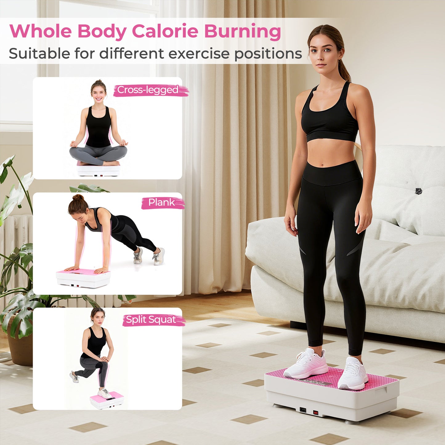 Vibration Plate Exercise Machine with Gravity Sensor and Remote Control for Home Gym, Pink Vibration Exercise Machines at Gallery Canada