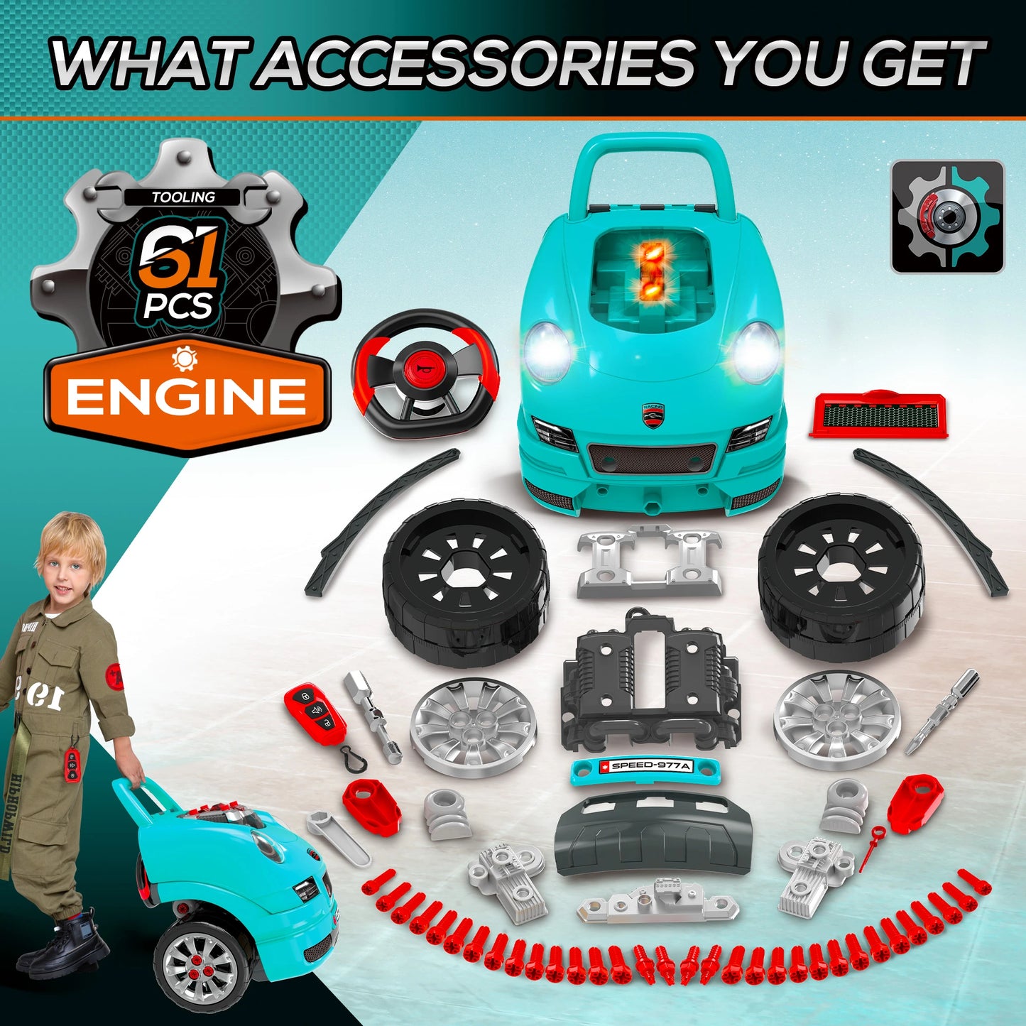 Kids Truck Engine Toy Set, Car Service Play Set, Teal Workbench Toy Sets at Gallery Canada
