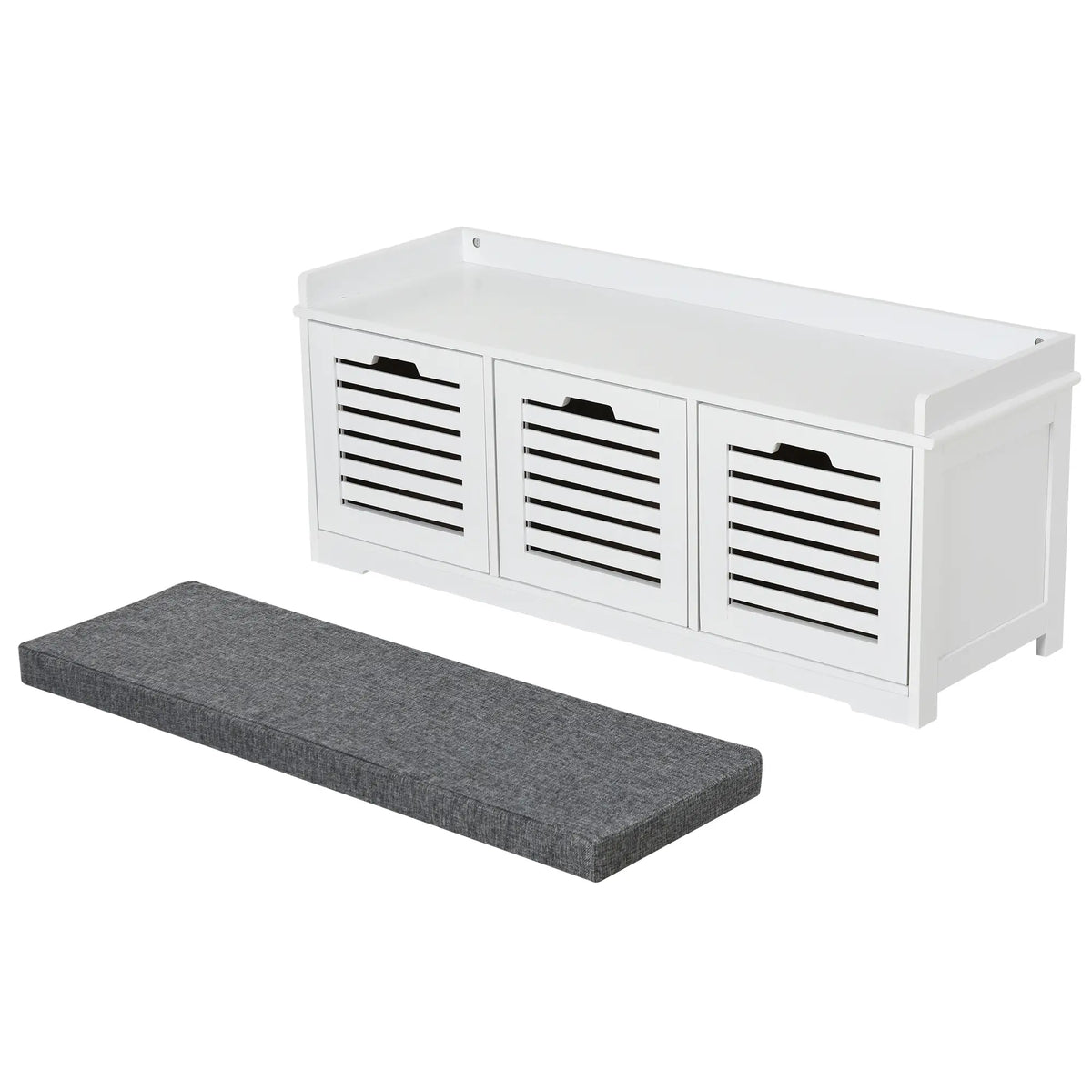 Upholstered Shoe Cabinet Bench, 3 Drawer Storage, White Shoe Storage Cabinets & Racks at Gallery Canada