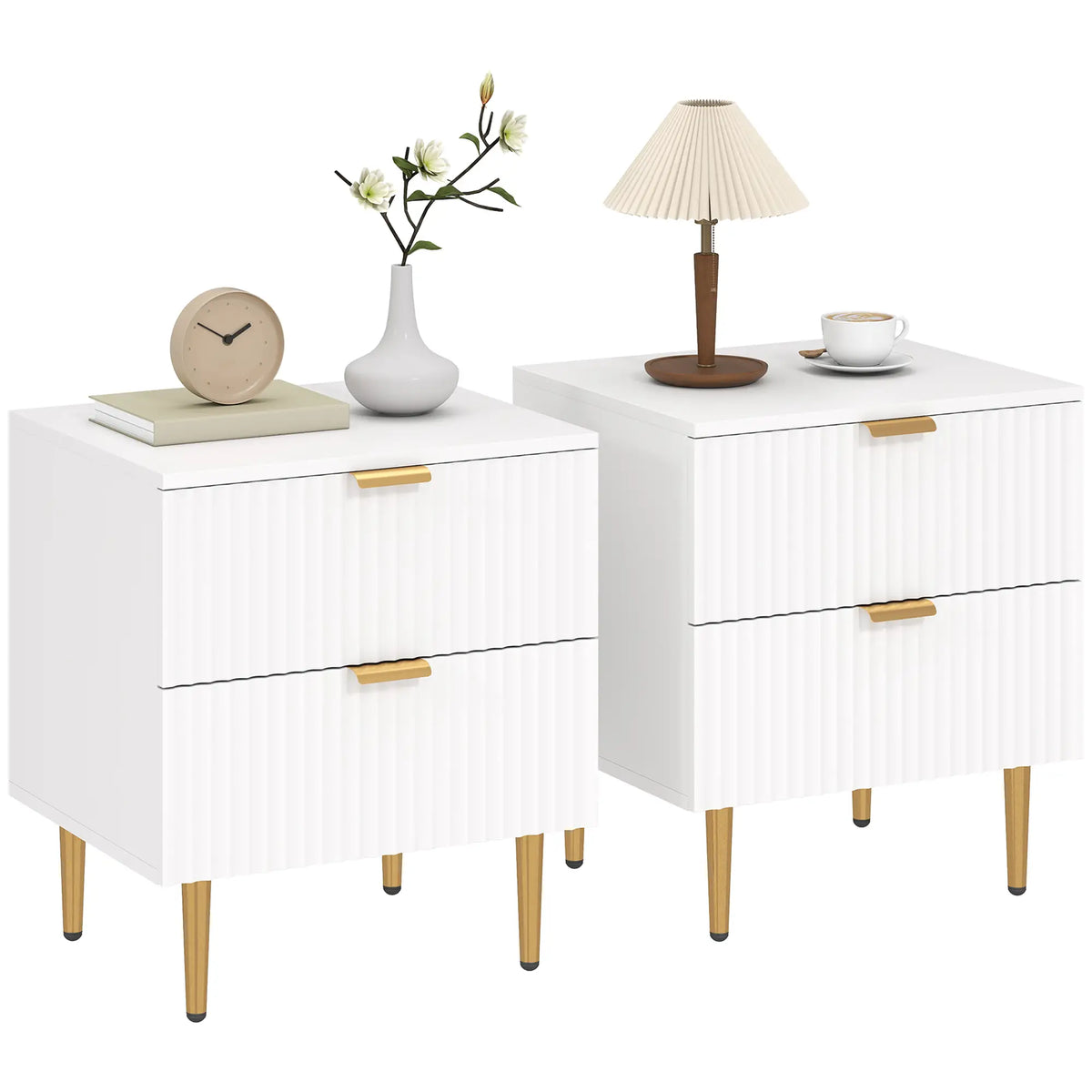 Modern Nightstand With 2 Drawers, Metal Legs For Bedroom, White Bedside Tables at Gallery Canada