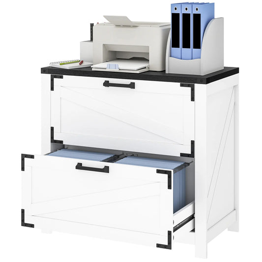 2 Drawer Filing Cabinet, Farmhouse Office Storage, Adjustable Hanging Bars, Letter, A4, Legal Size, White Office Cabinets & Cupboards White at Gallery Canada