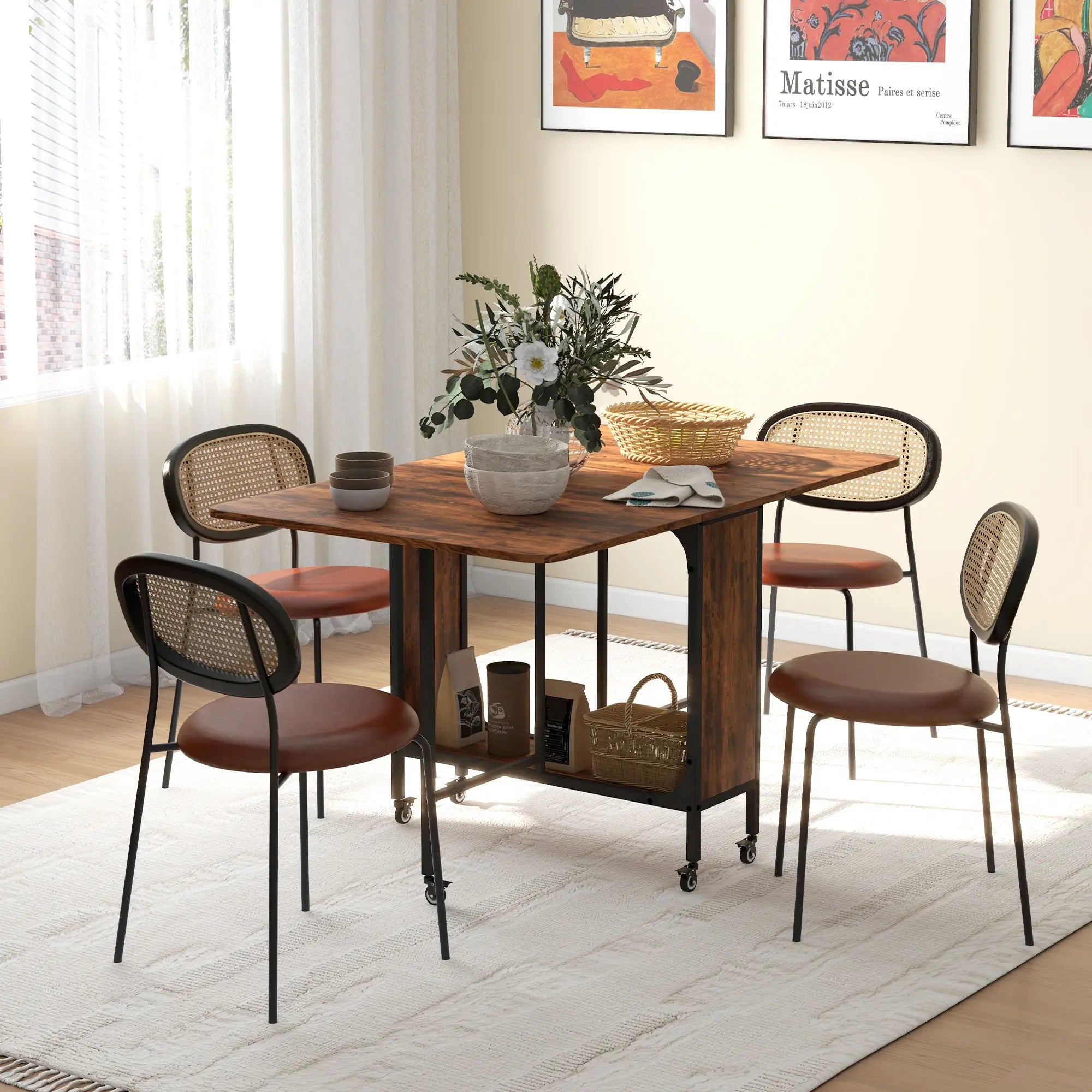 Folding Dining Table, Extendable Kitchen Table, Rustic Brown, 6 Wheels, Brown Dining Tables at Gallery Canada