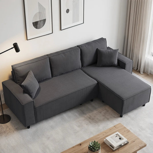 Corner Sofa, L-Shaped Sectional with Chaise, Pocket Spring, 2 Pillows, Charcoal Grey Sofas & Reclining Chairs Charcaol Grey at Gallery Canada