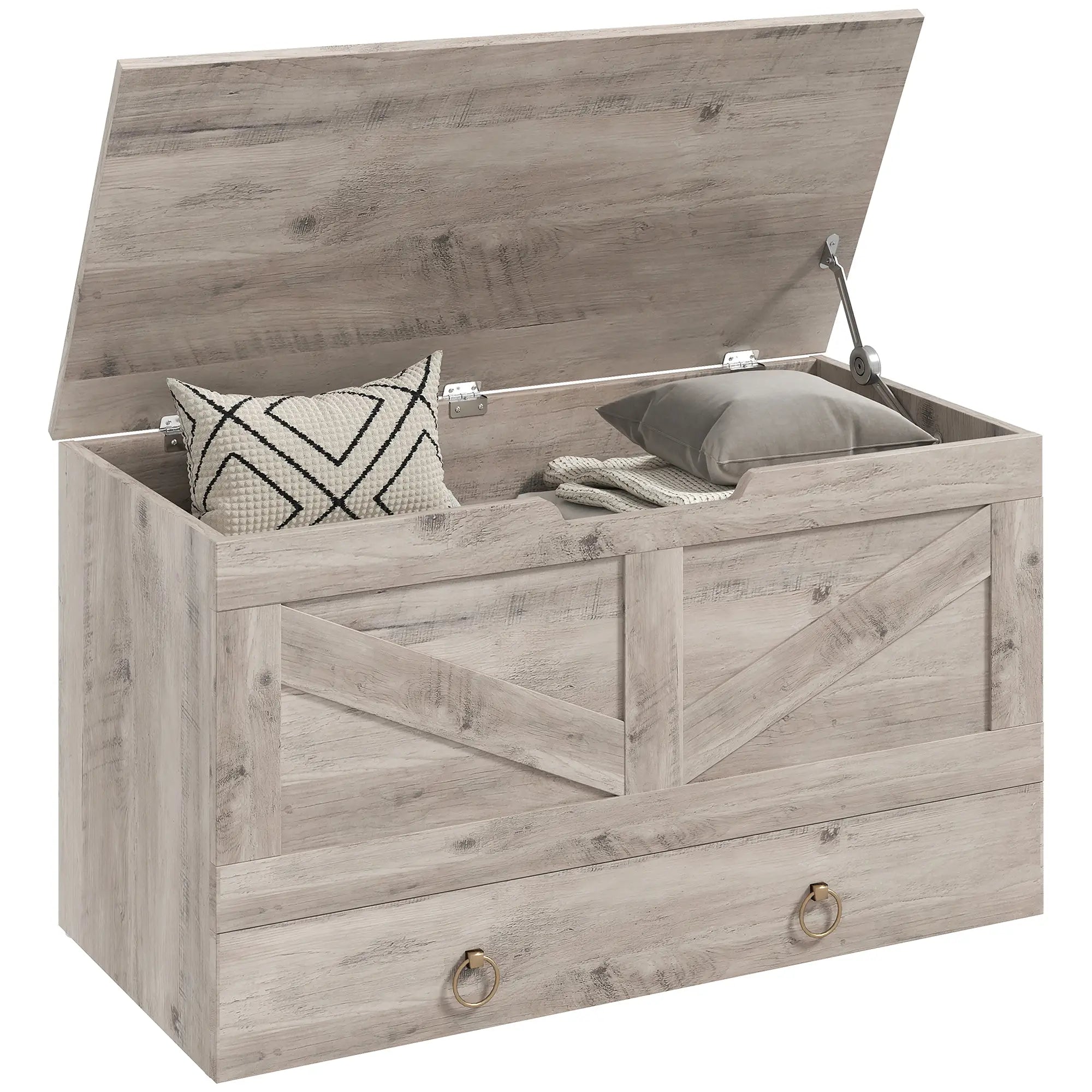 31.5 Inches Storage Chest, Wooden Box, Grey Wood Grain, Grey Storage Cabinets at Gallery Canada