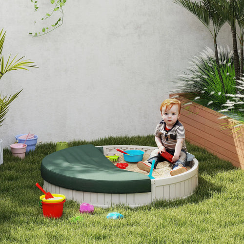 Kids Outdoor Sandbox with Cover, Waterproof Canopy, 3-12 Years, Cream White