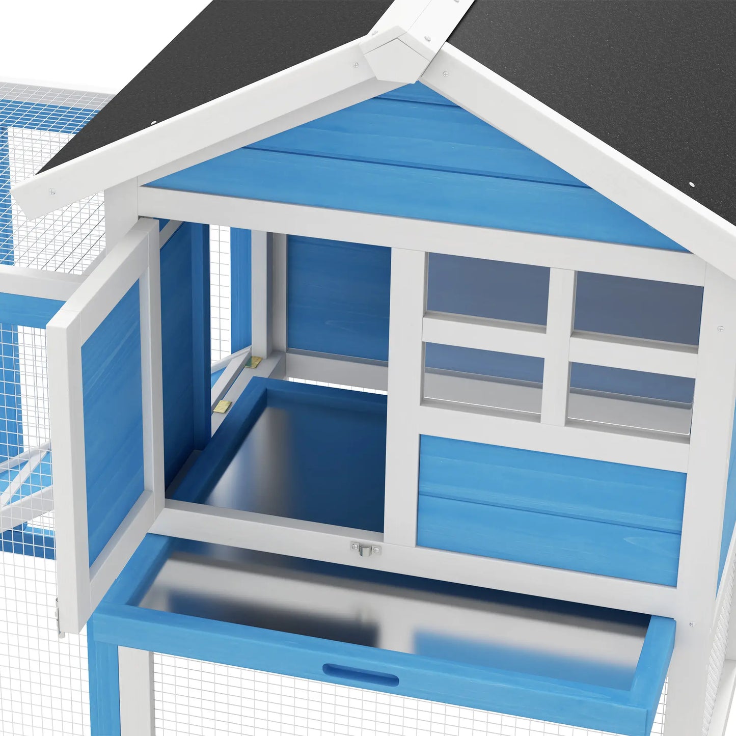 48" Wooden Rabbit Hutch, Slant Roof and Run, Light Blue Rabbit Hutch at Gallery Canada