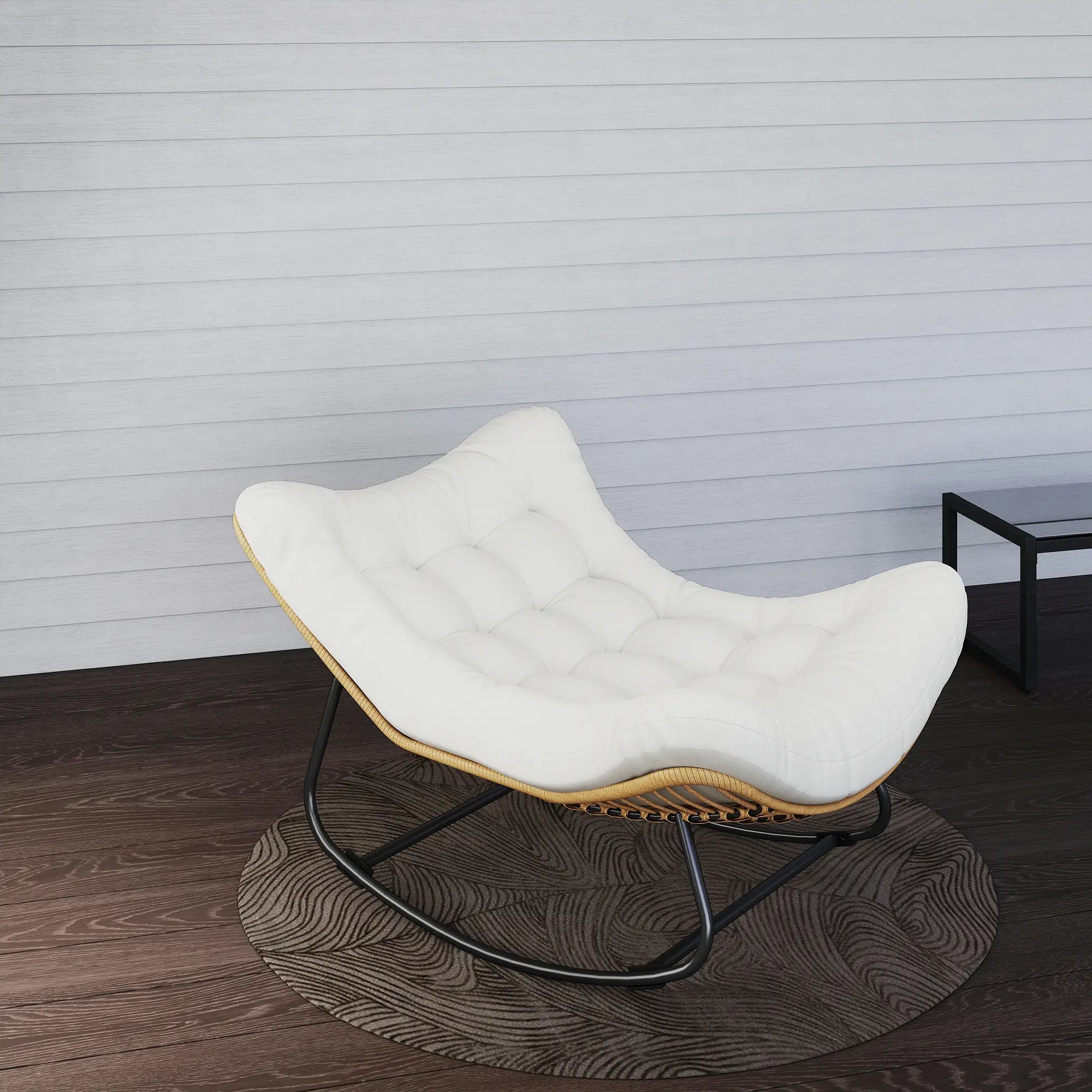 Oversized Rattan Patio Egg Chair, Rocking Chair With Padded Cushion, Cream White Outdoor Rocking Chairs at Gallery Canada