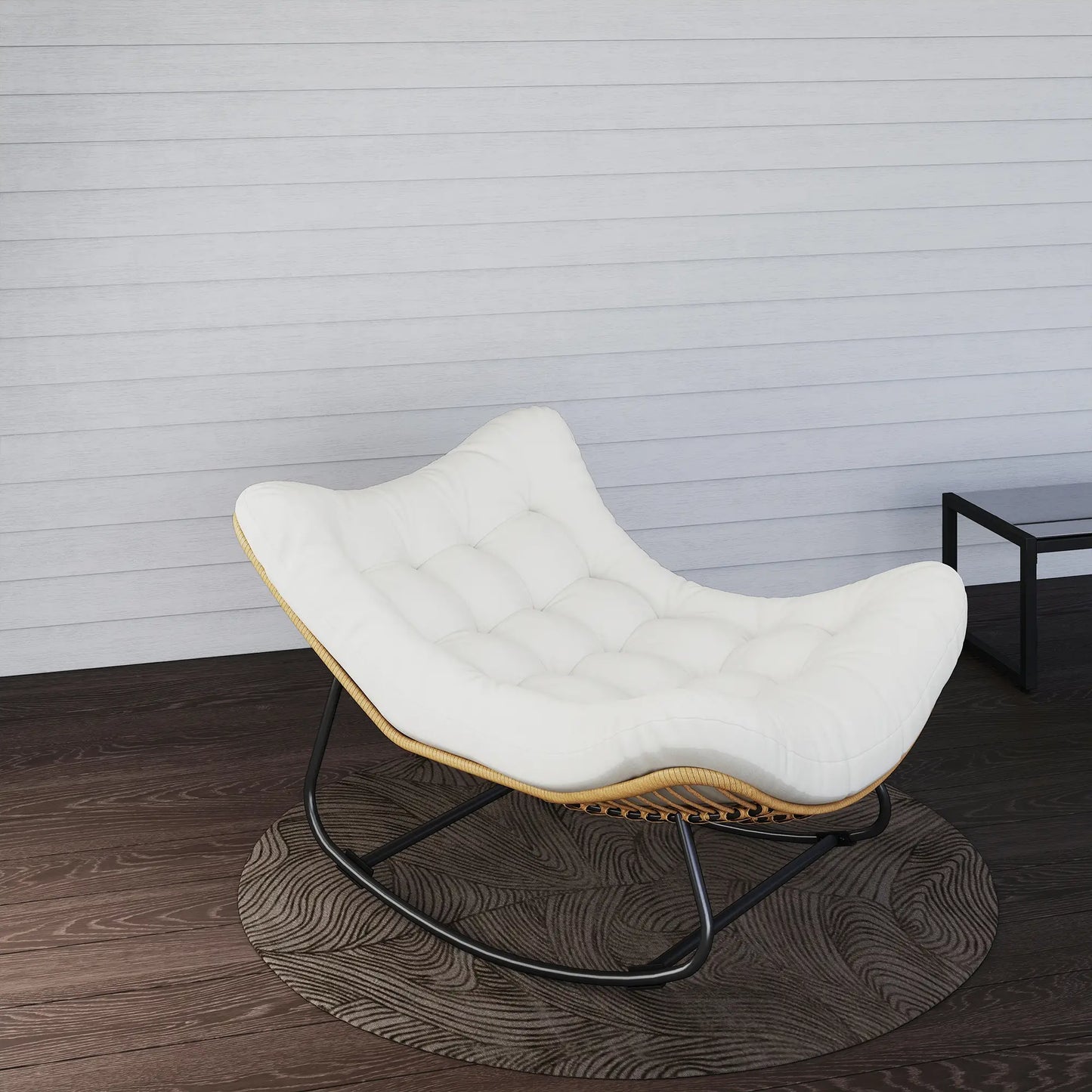 Oversized Rattan Patio Egg Chair, Rocking Chair With Padded Cushion, Cream White Outdoor Rocking Chairs at Gallery Canada