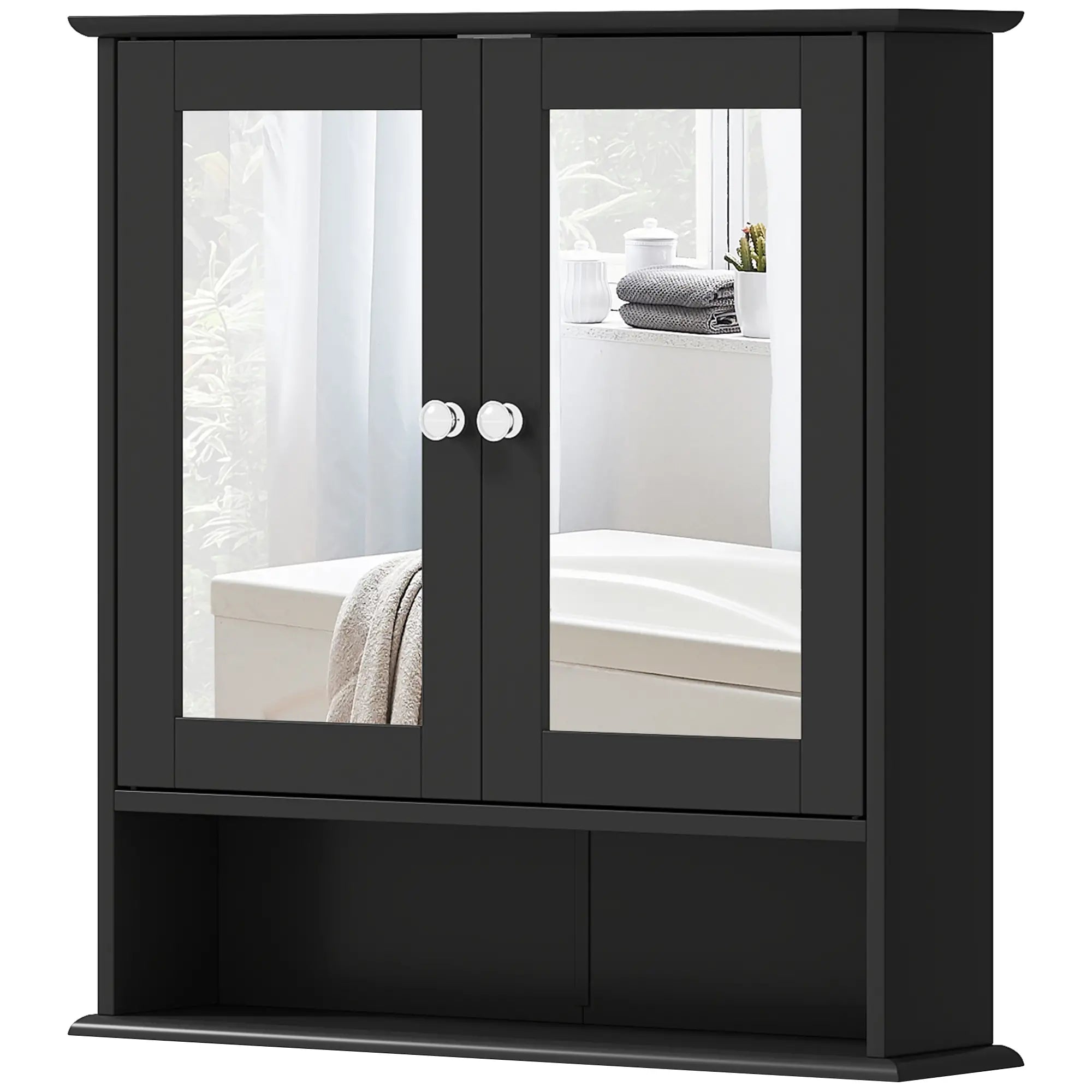 Wall-Mounted Medicine Cabinet, Double Doors, Open Shelf, Adjustable, Black Mirror Medicine Cabinets at Gallery Canada