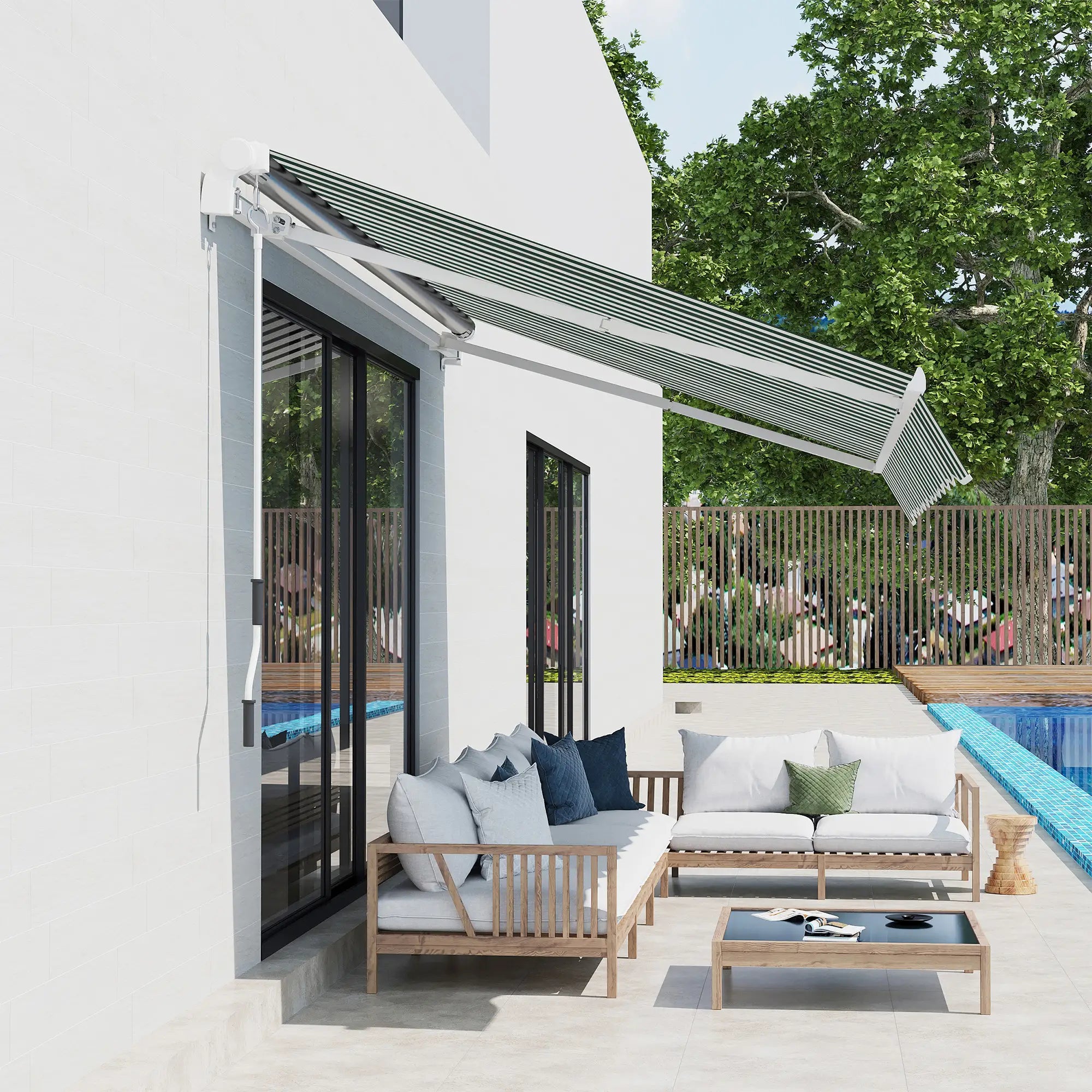 Retractable Awning Fabric Replacement, 10' x 8' Green White, Green Awning Fabric Replacement at Gallery Canada