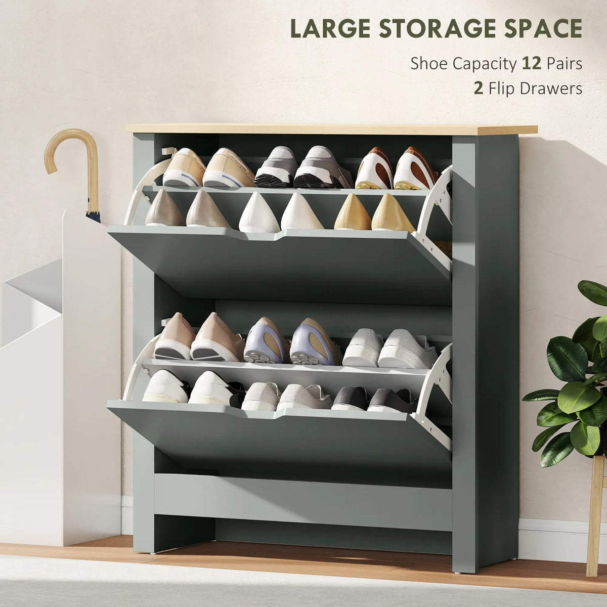 Shoe Storage Cabinet, 2 Flip Drawers, Adjustable Shelves, Light Grey Shoe Storage Cabinets & Racks at Gallery Canada