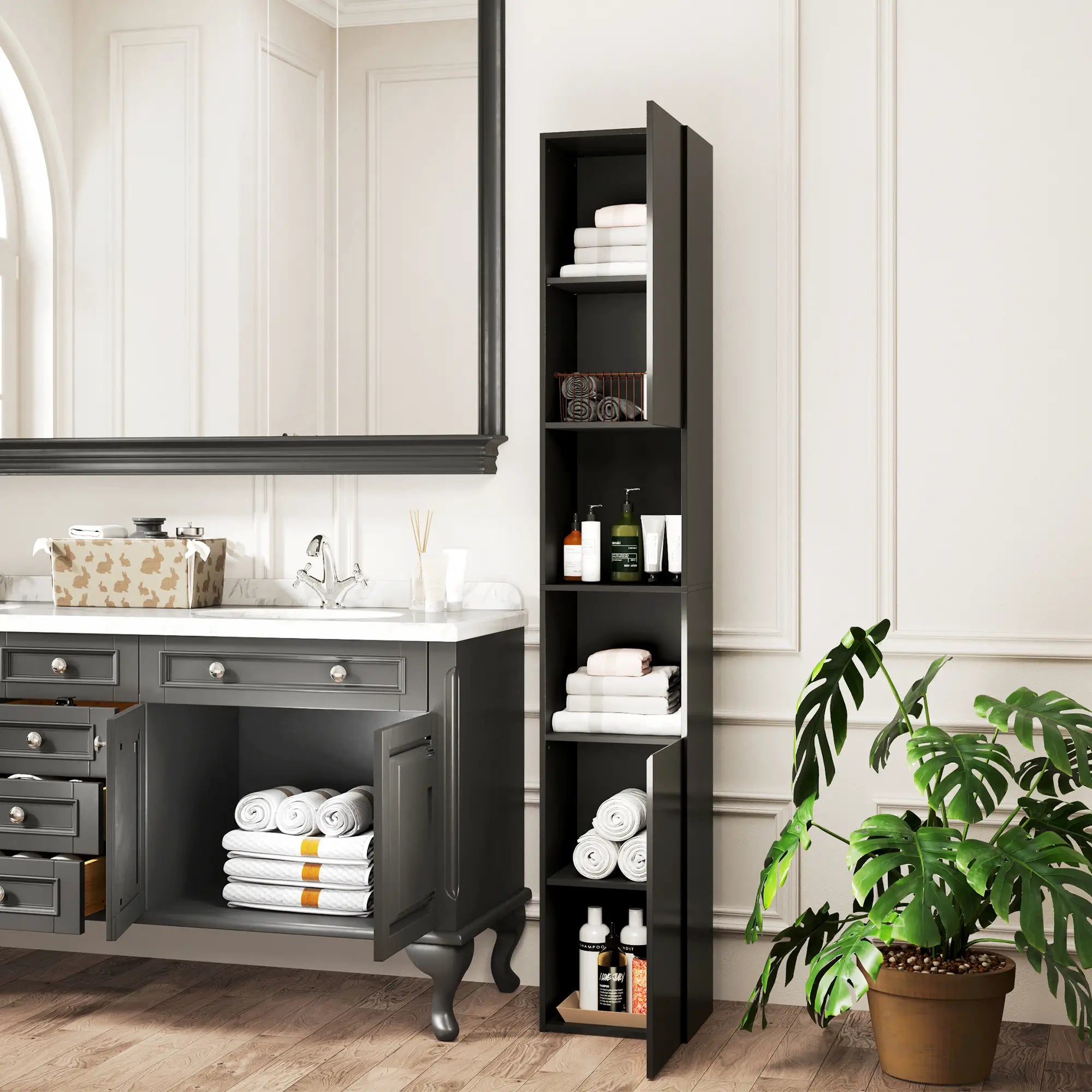 Tall Bathroom Cabinet, High Gloss Storage, Adjustable Shelves, 11.8