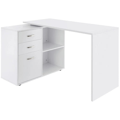 L-Shaped Corner Desk With Storage Shelf, Drawer, White Computer Desks White at Gallery Canada