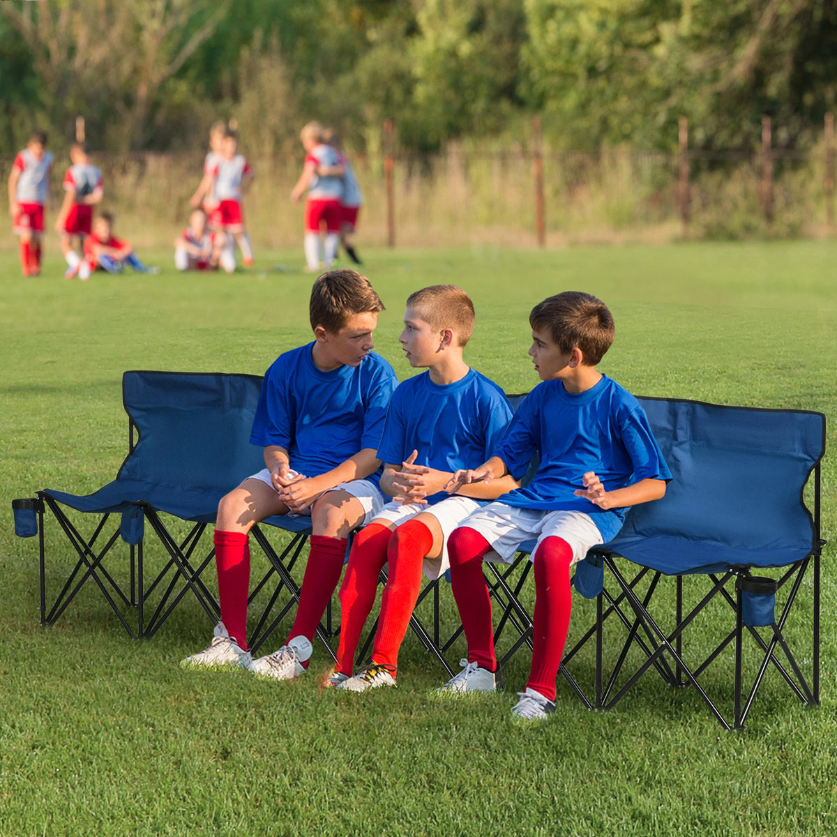 6 Seat Folding Camping Chair, Cup Holder, Carrying Case, Blue Picnic Tables & Camping Chairs at Gallery Canada