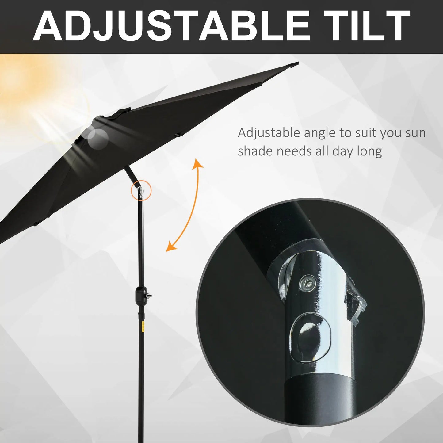 8.5' Round Aluminum Patio Umbrella, Tilt Canopy, 6 Ribs, Black Sun Umbrellas at Gallery Canada