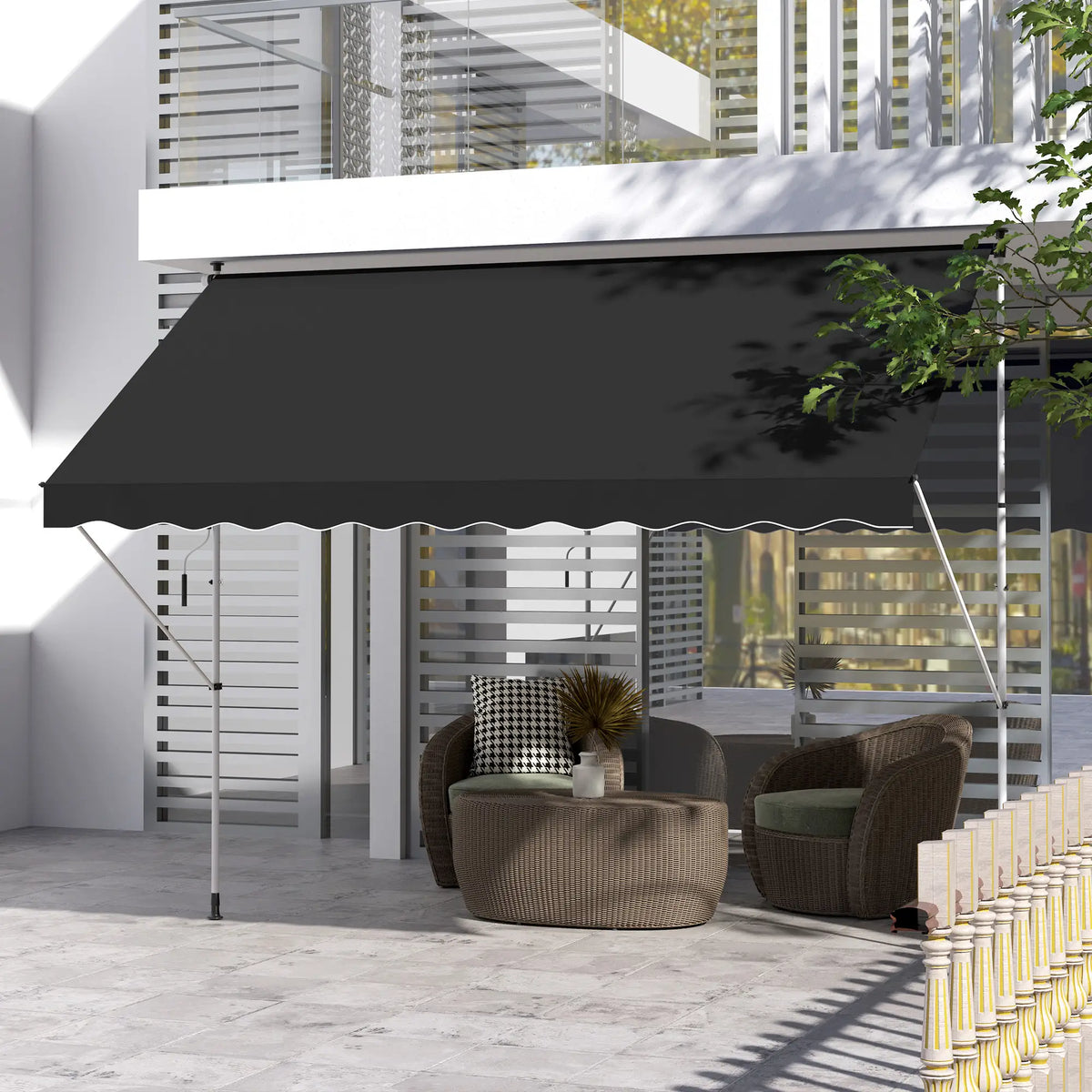 10x5ft Manual Retractable Awning, For Window Door Porch, Black