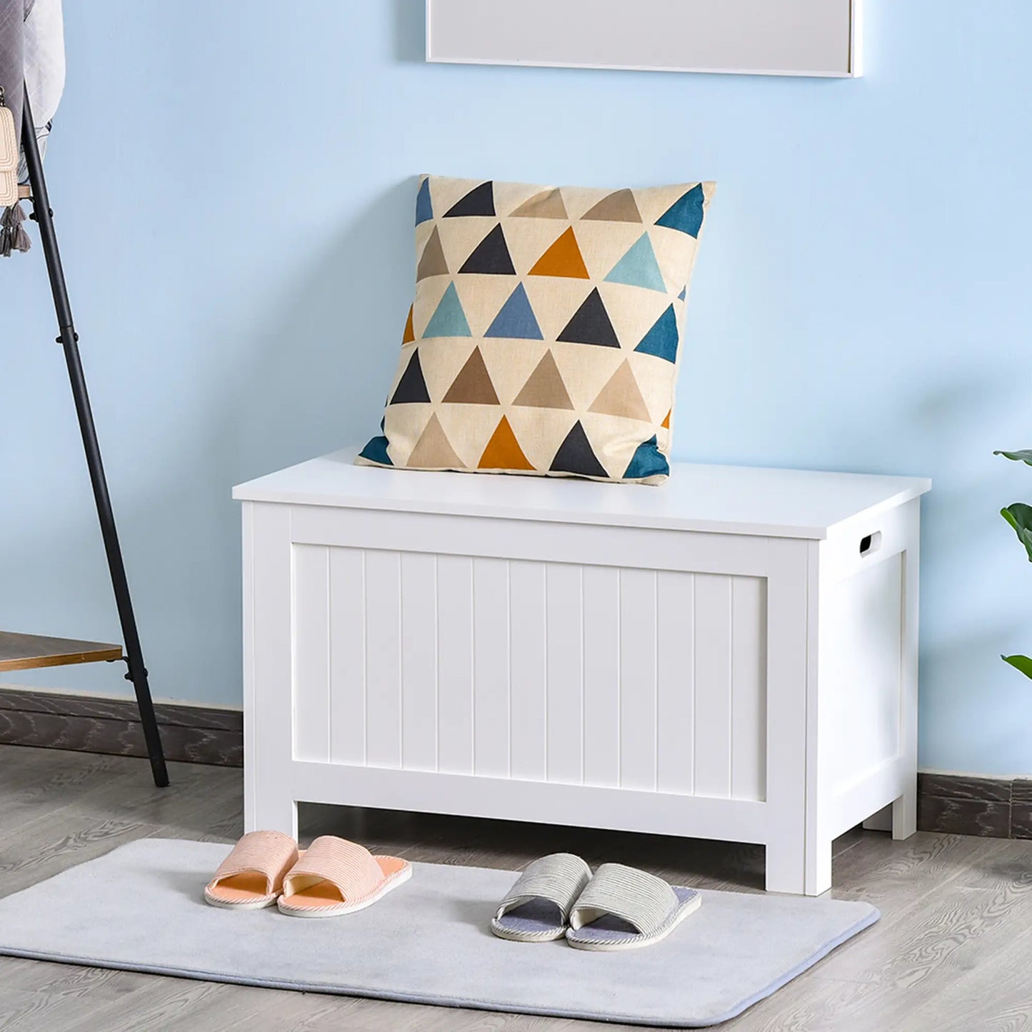 Large Storage Box, Trunk Cabinet with Lid, 2 Safety Hinges, White Storage Cabinets at Gallery Canada