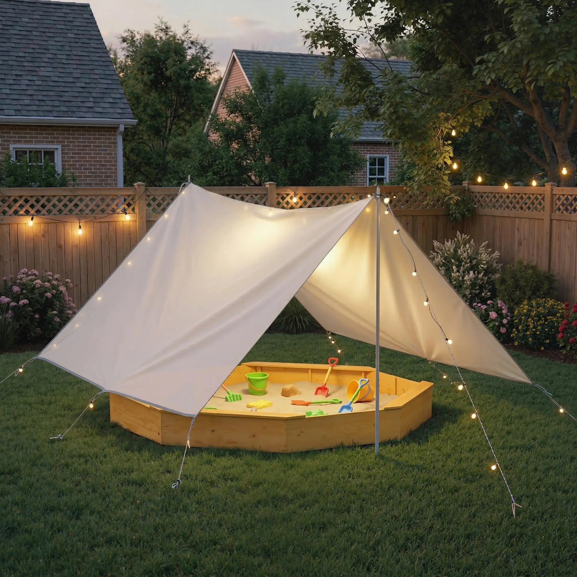 Wooden Kids Sandbox With Large Canopy, 4 Bench Seats, Bottom Liner, Yellow Sandboxes & Accessories at Gallery Canada