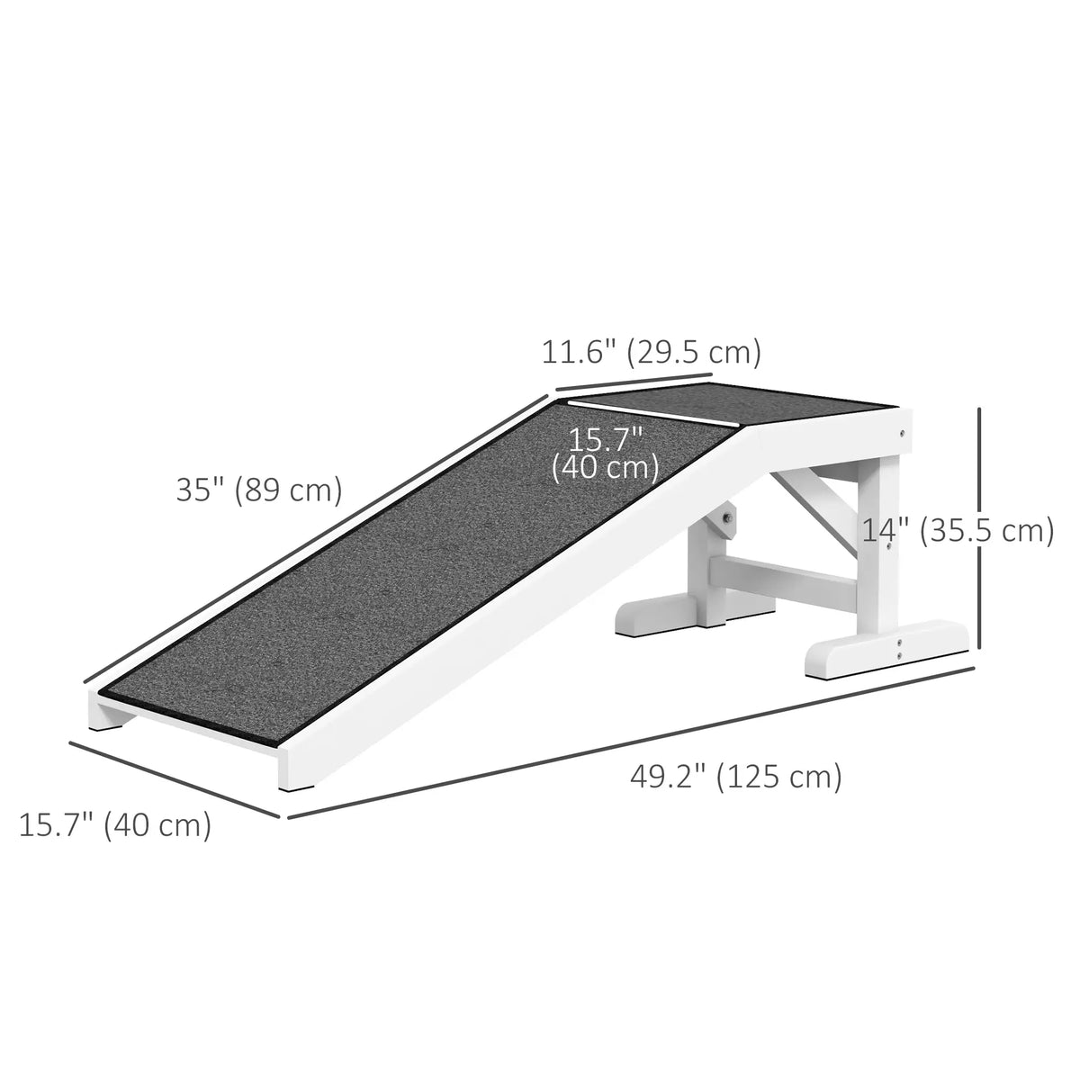 Pet Ramp, Dog Cat Bed Steps, Non-Slip Carpet, 49"L x 16"W x 14"H, White Grey Dog Stairs at Gallery Canada