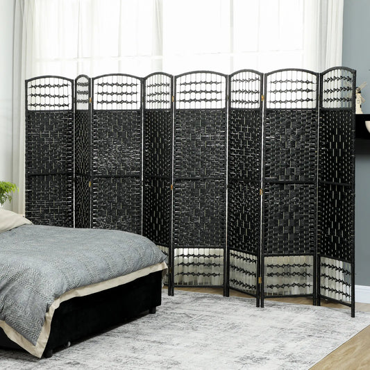 8 Panel Folding Room Divider, Portable Privacy Screen, Black Room Dividers Black at Gallery Canada