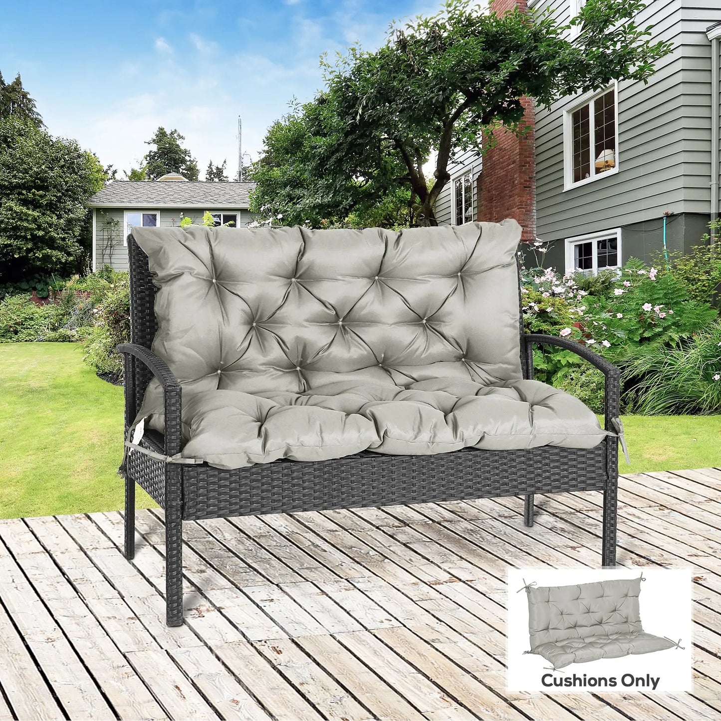 2-Seater Garden Bench Cushion, Swing Chair Mat Replacement, 39.4"x38.6", Grey Patio Chair Cushions at Gallery Canada