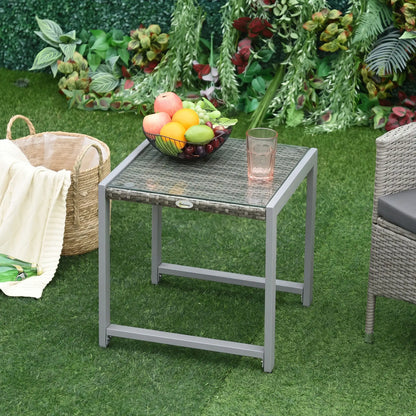Gray Rattan Coffee Table, Glass Top Aluminum Frame Outdoor, Gray Patio Side Tables at Gallery Canada