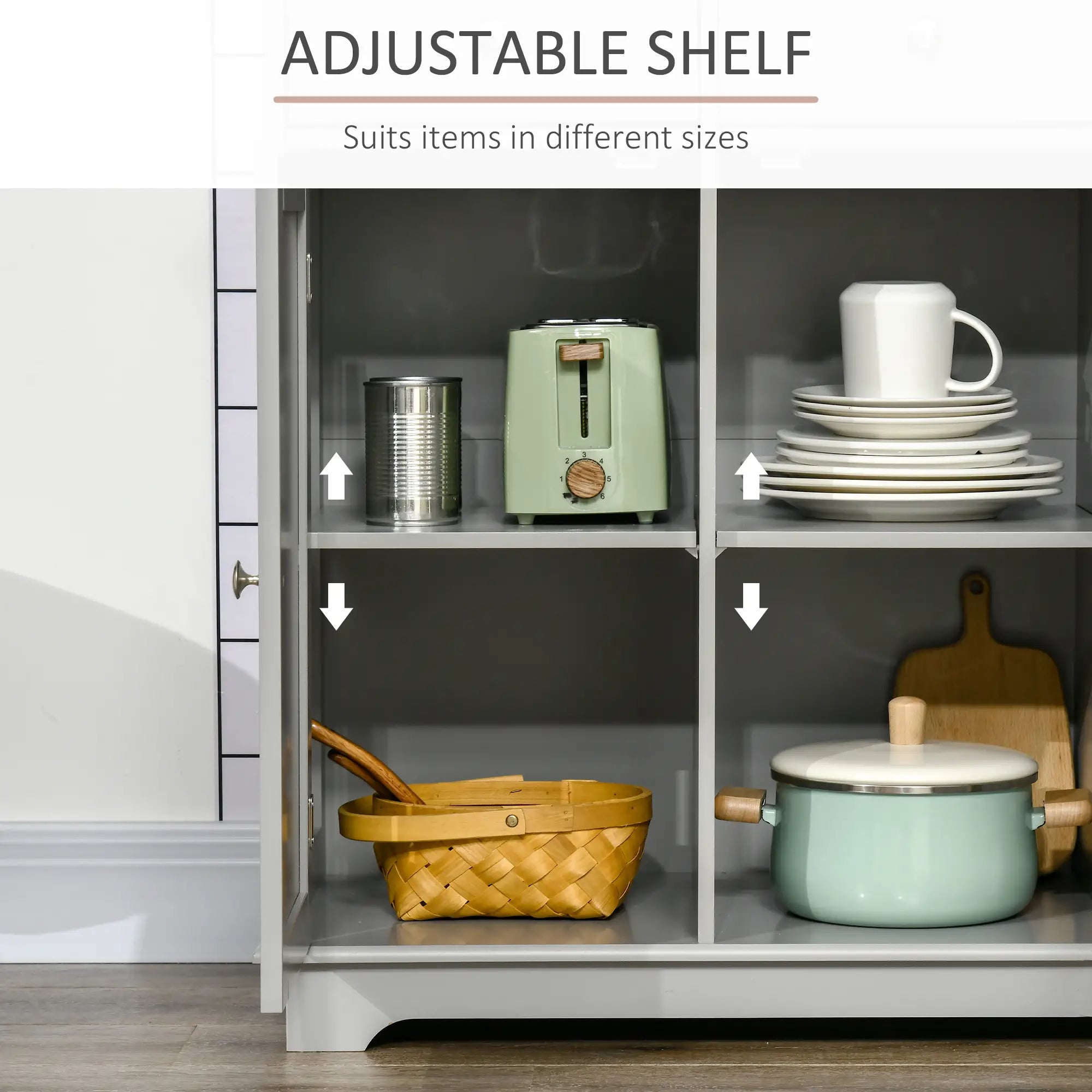 Modern Sideboard, Buffet Cabinet with Storage, Drawers, Adjustable Shelves, Grey Bar Cabinets at Gallery Canada