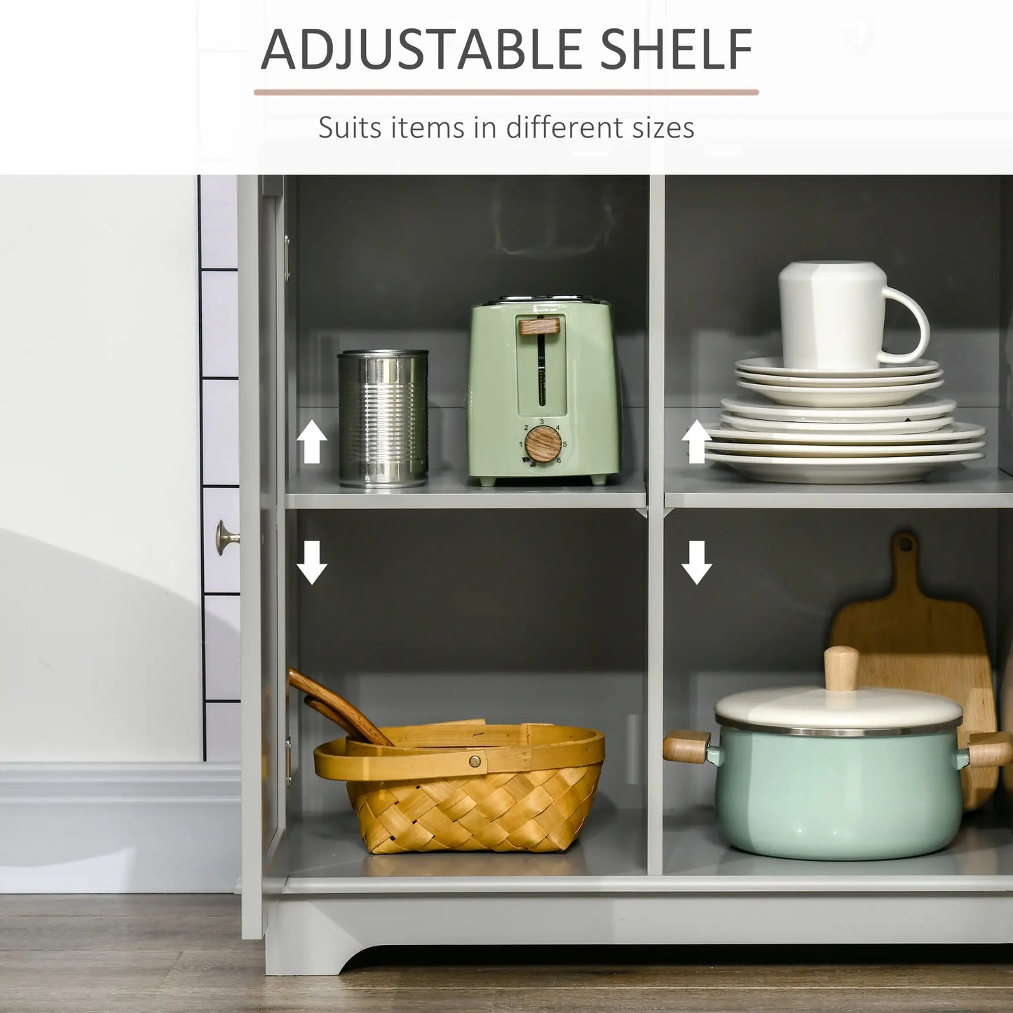 Modern Sideboard, Buffet Cabinet with Storage, Drawers, Adjustable Shelves, Grey Bar Cabinets at Gallery Canada