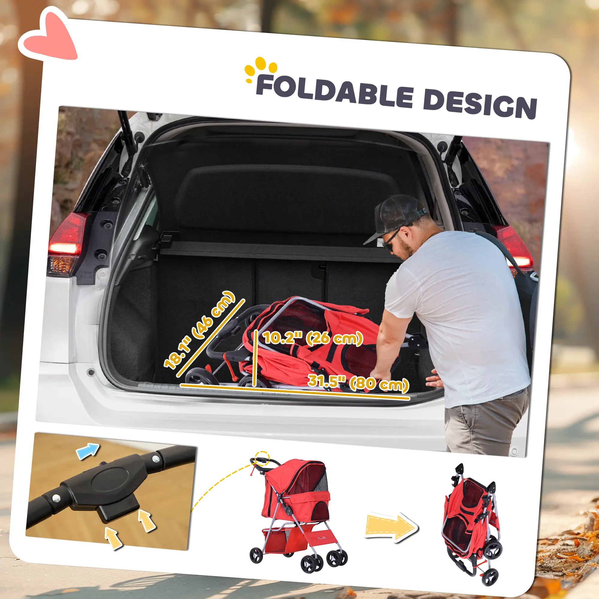 Foldable Pet Stroller, 4 Wheels, Cup Holder, Storage Basket, Red Dog Bike Trailers & Strollers at Gallery Canada
