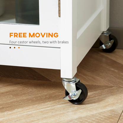 Rolling Kitchen Cart, Drawer Glass Door Cabinet, Island on Wheels, White Kitchen Islands & Kitchen Carts at Gallery Canada
