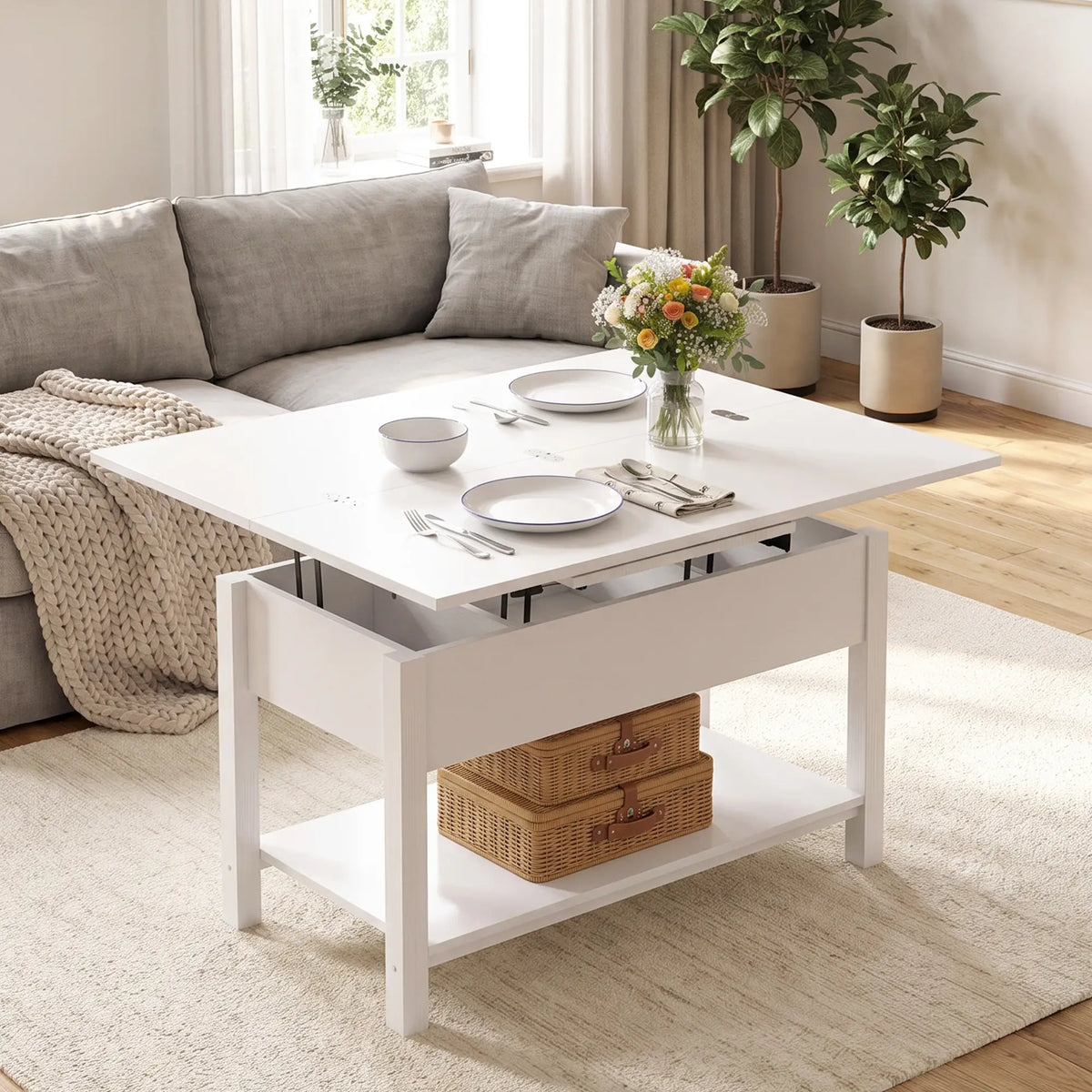 Lift Top Coffee Table, with Storage, White Coffee Tables at Gallery Canada