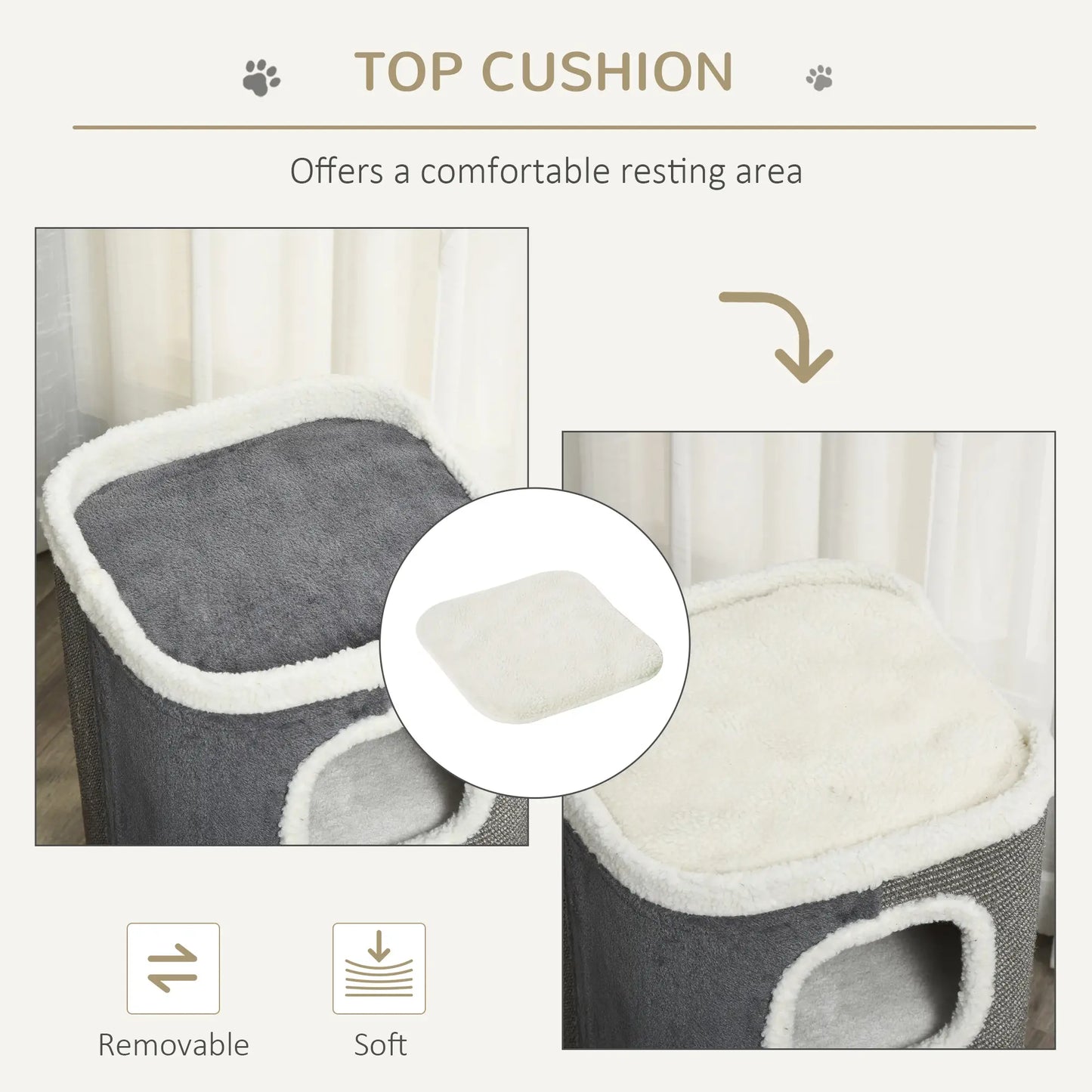 4-Story Cat House, Sisal Scratching Surface, Removable Cushion, 16" x 16" x 29", Grey Cat Houses at Gallery Canada