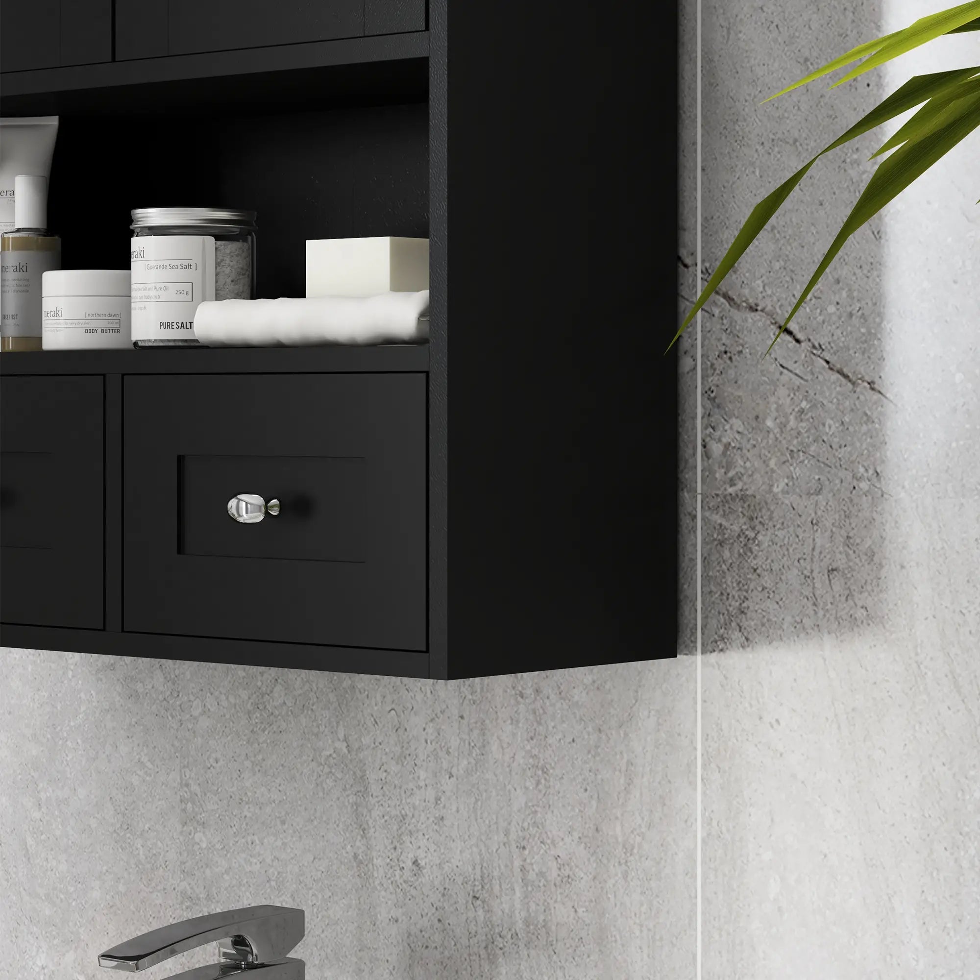 Medicine Cabinet, Bathroom Wall Cabinet with Shelf, Drawers, Black Wall Mounted Cabinets at Gallery Canada