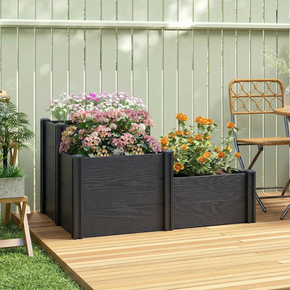 3-Tier Elevated Garden Box, Vinyl Raised Bed Kit, Grey Wood Effect, Grey Wooden Planter Boxes at Gallery Canada