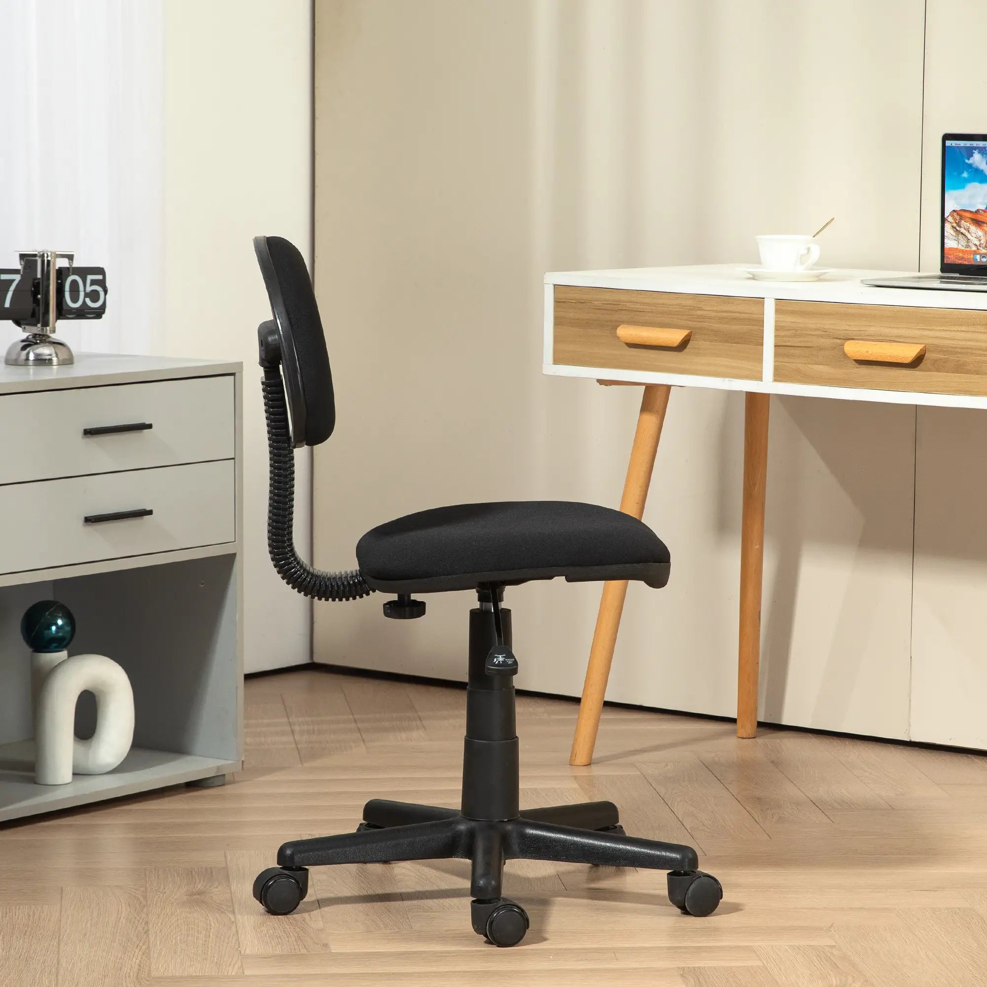 Small Desk Chair, Armless Adjustable Height, 360° Swivel Wheels, Black Task Chairs at Gallery Canada