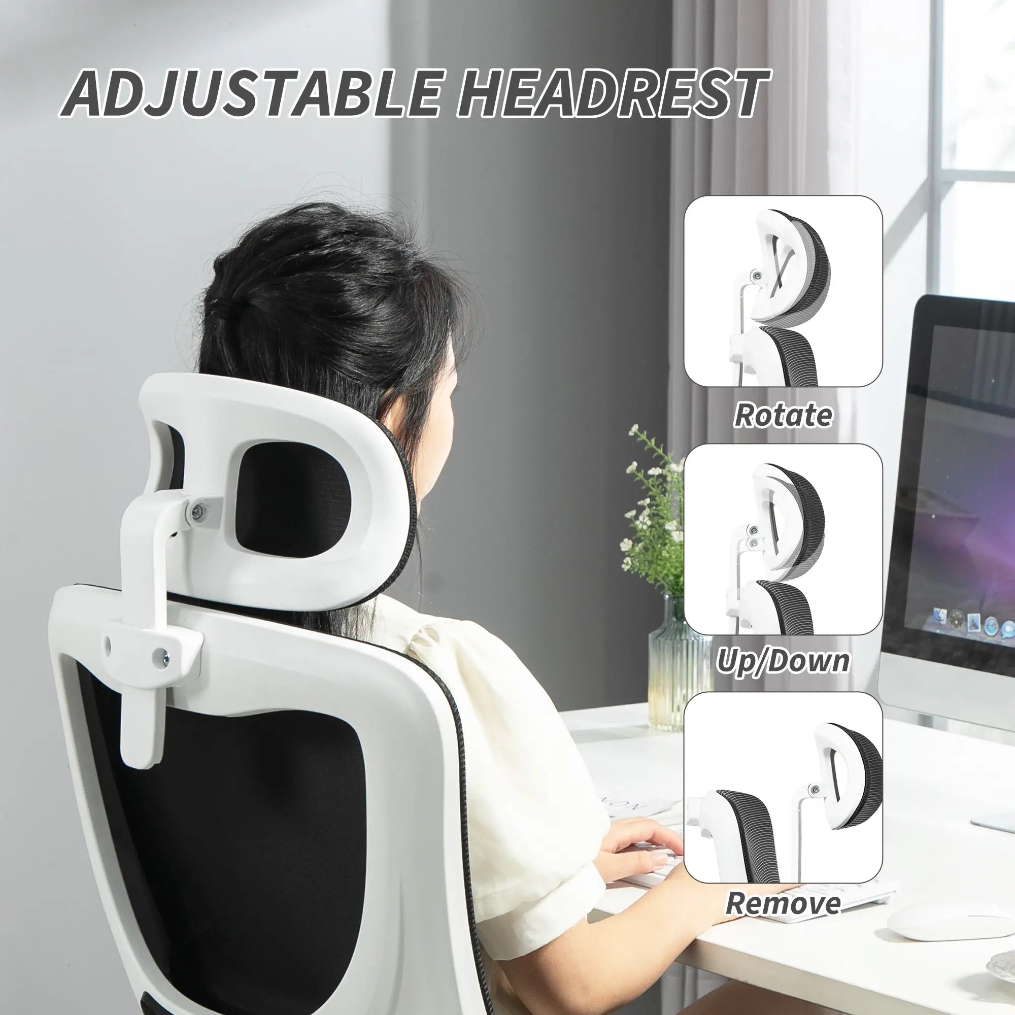 Mesh Office Chair, High Back with Headrest, Lumbar Support, Adjustable Height, Black Executive & Manager Chairs at Gallery Canada