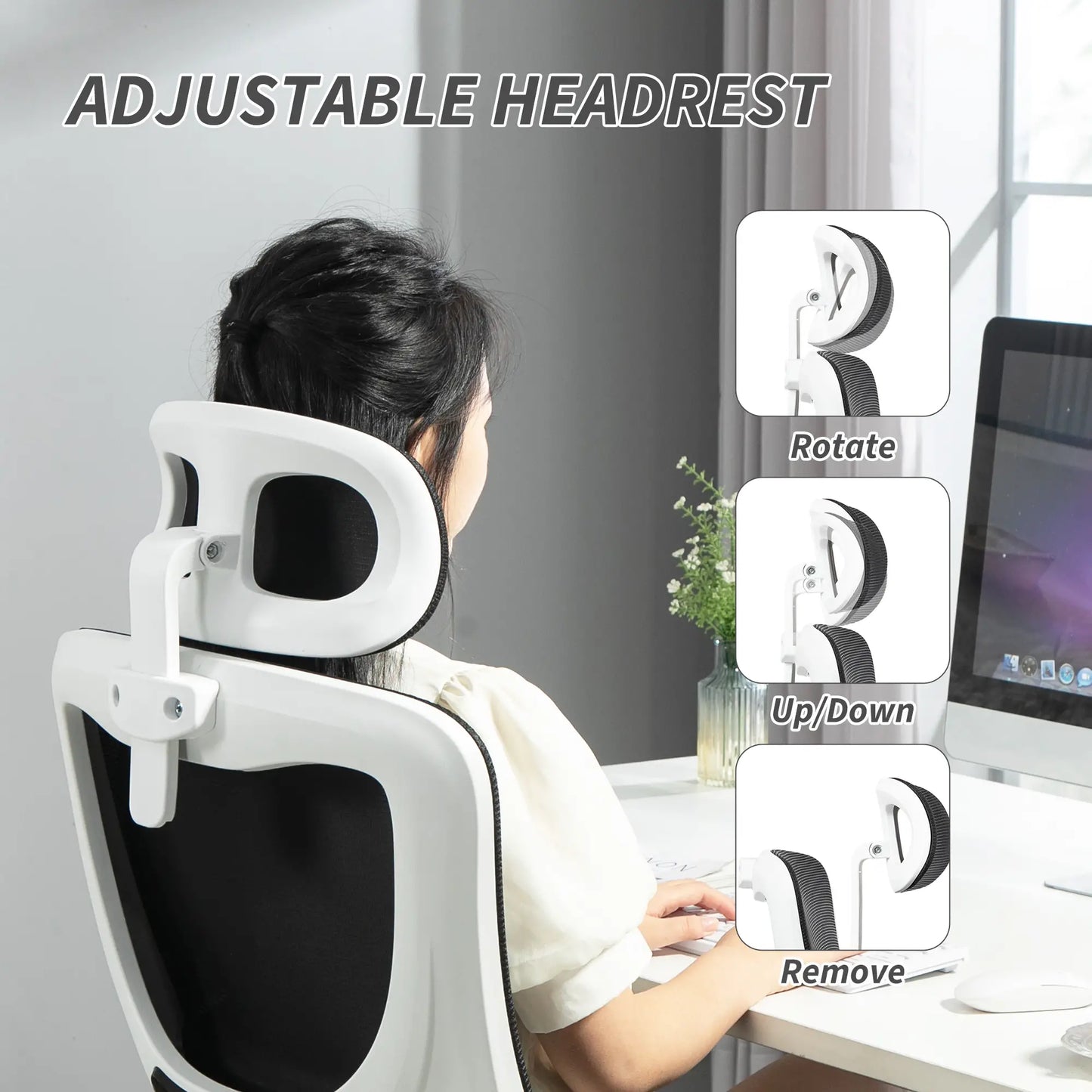 Mesh Office Chair, High Back with Headrest, Lumbar Support, Adjustable Height, Black Executive & Manager Chairs at Gallery Canada
