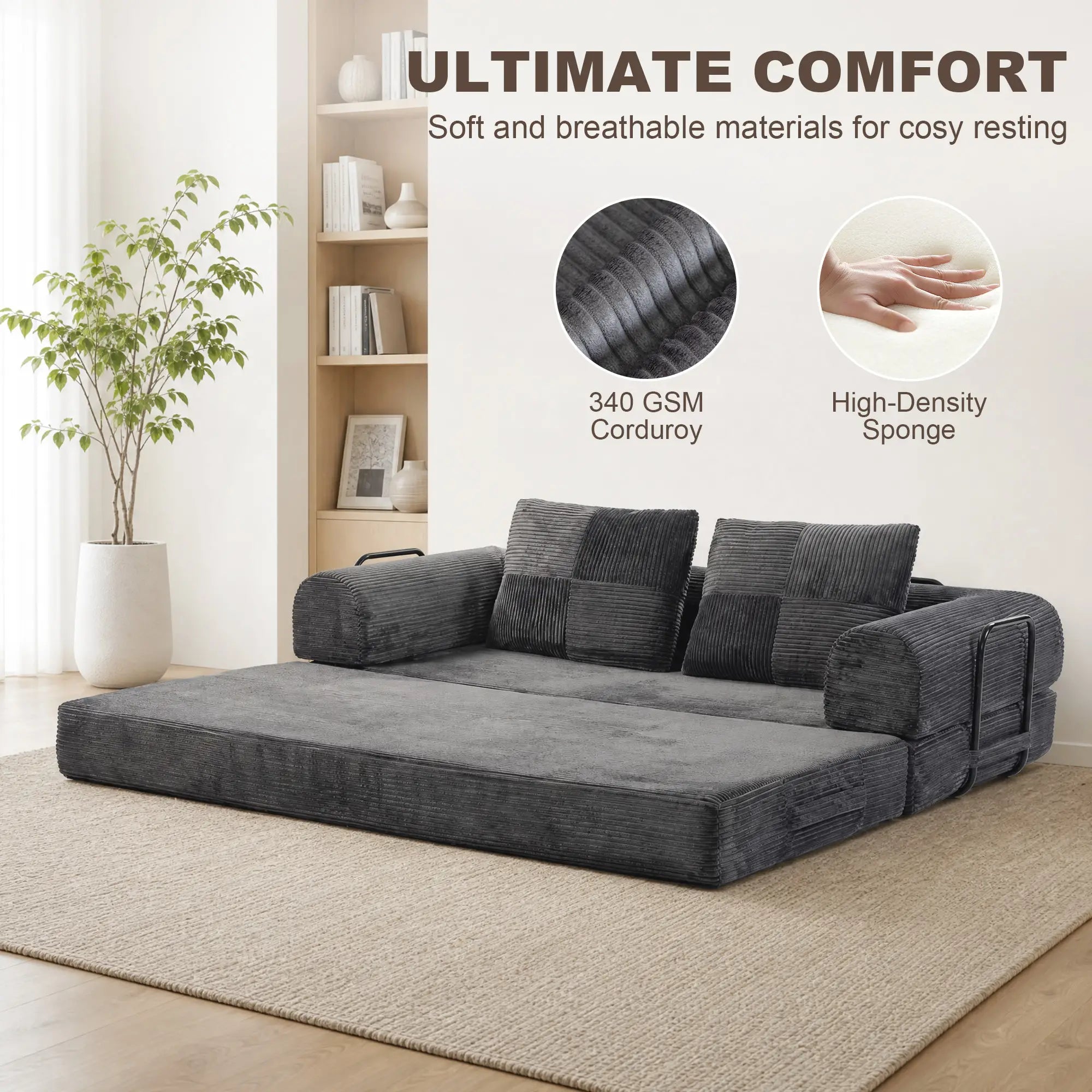 5-in-1 Convertible Sofa Bed, L-Shaped Loveseat, Dark Grey, Dark Grey Sofa Bed at Gallery Canada