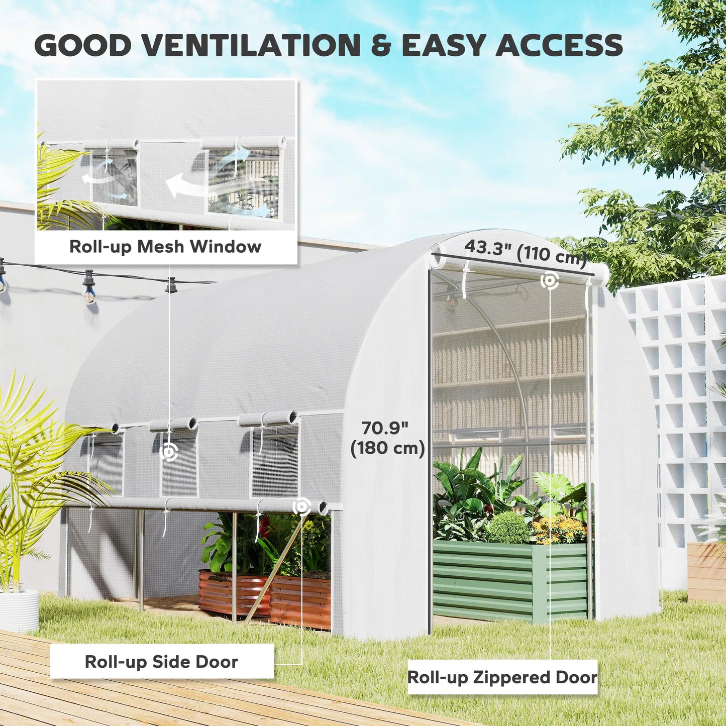 10' x 6.6' x 6.6' Walk-In Greenhouse, PE Cover, Zipper Doors, Mesh Windows, White Tunnel Greenhouses at Gallery Canada