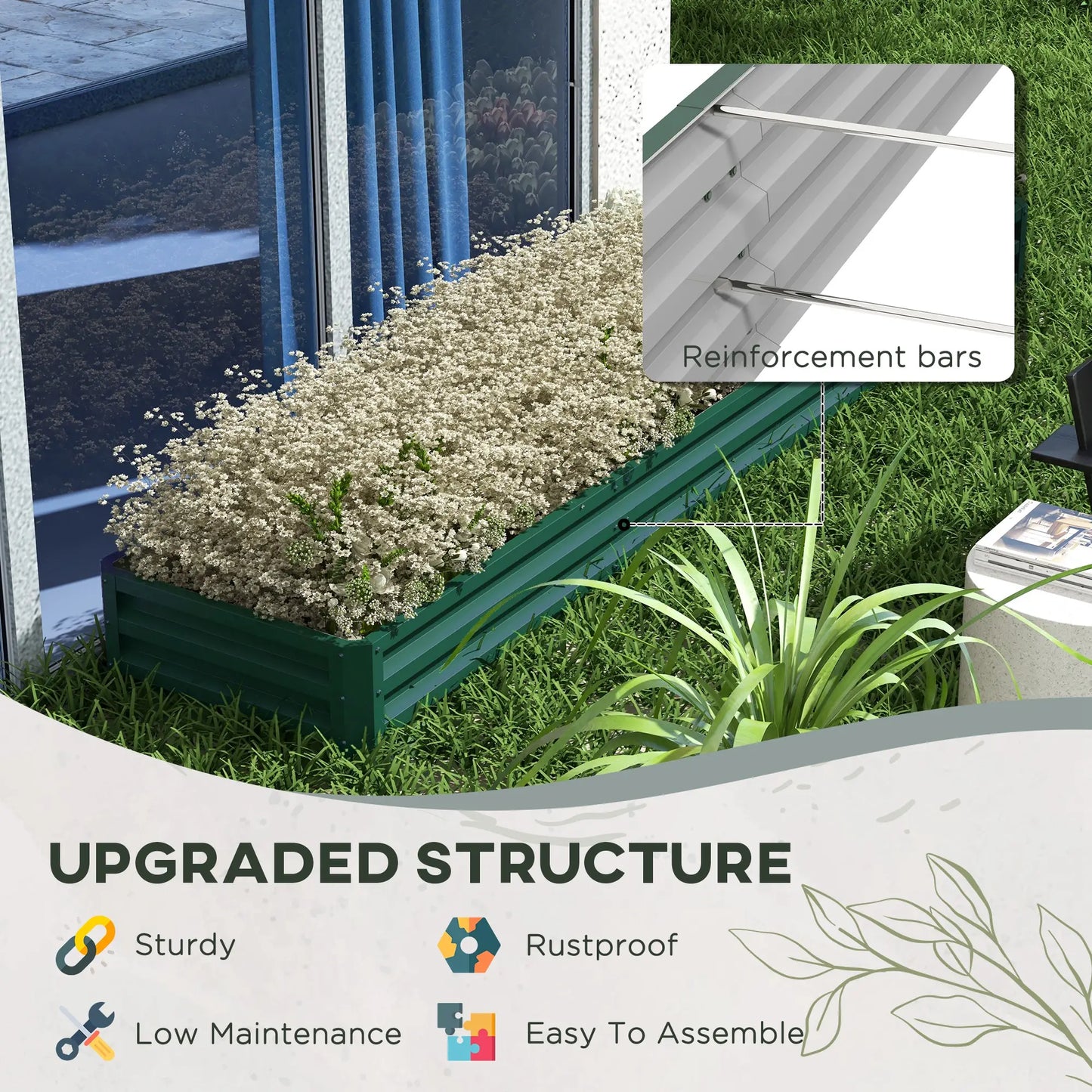 Galvanized Raised Garden Bed, Steel Planter Box, 82" x 109" x 12", Green Galvanized Planter Boxes at Gallery Canada