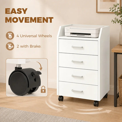 4-Drawer Vertical Mobile Filing Cabinet With Lockable Wheels, White Office Cabinets & Cupboards at Gallery Canada