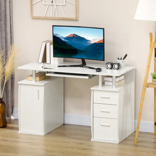 47" Computer Desk With Keyboard Tray, Storage Drawers, White Computer Desks White at Gallery Canada