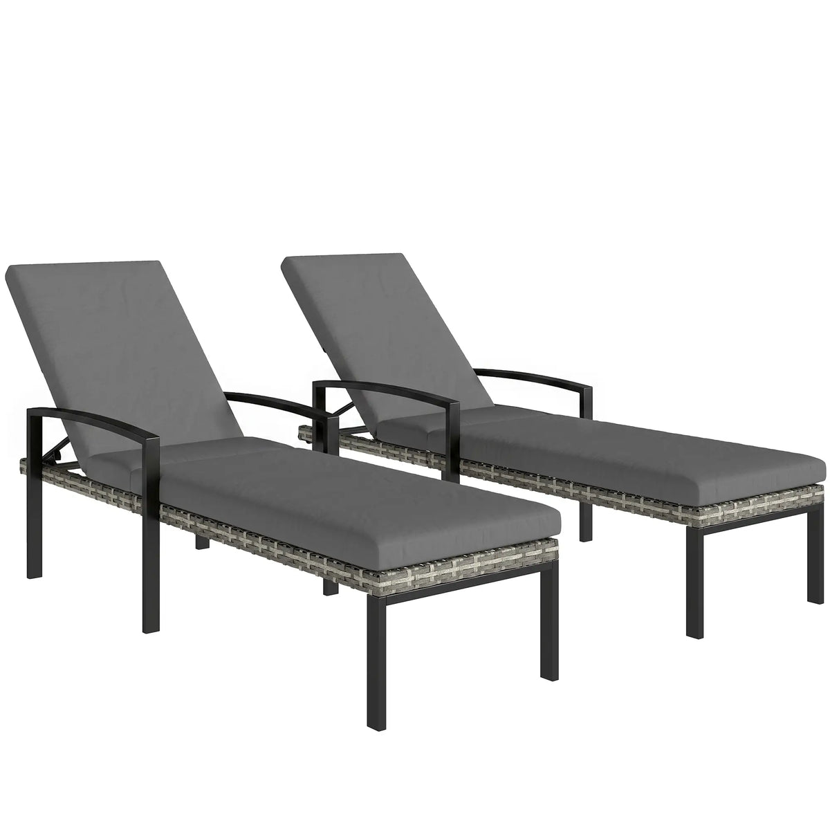 Outdoor Chaise Lounge Chairs, Set of 2 Wicker Patio Chairs, 5-Level Adjustable Backrest Wicker Chaise Loungers at Gallery Canada