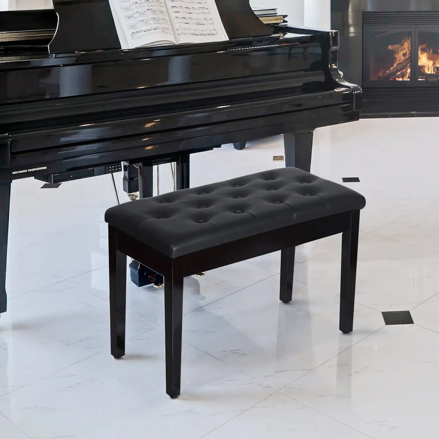 Padded Piano Bench With Storage, Faux Leather, Wood Legs, Black Piano Benches at Gallery Canada